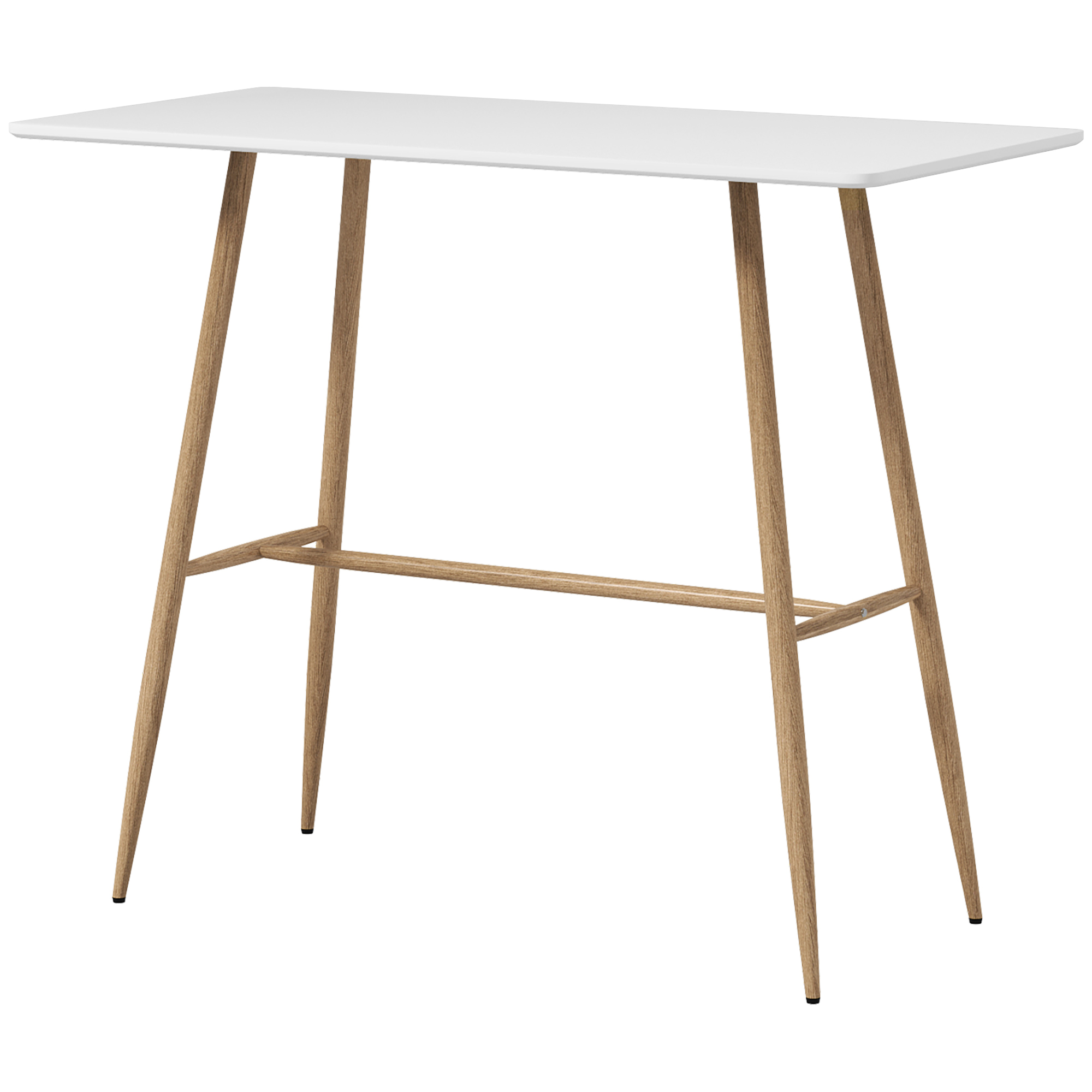 HOMCOM Rechteckiger Stehtisch für 4 Personen mit Stahlbeinen in Holzoptik, einfach zu montieren, 120 x 60 x 98 cm Weiß