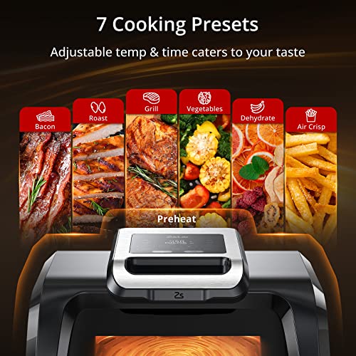 Indoor Grill/Griddle Combo with View Window, 7 in 1 Smart Smokeless Electric Grill with Air Fryer, Bake, Roast, Broil and Dehydrate, Preheat, 1750W, Smart Thermometer, Silicone Tongs included: Home & Kitchen