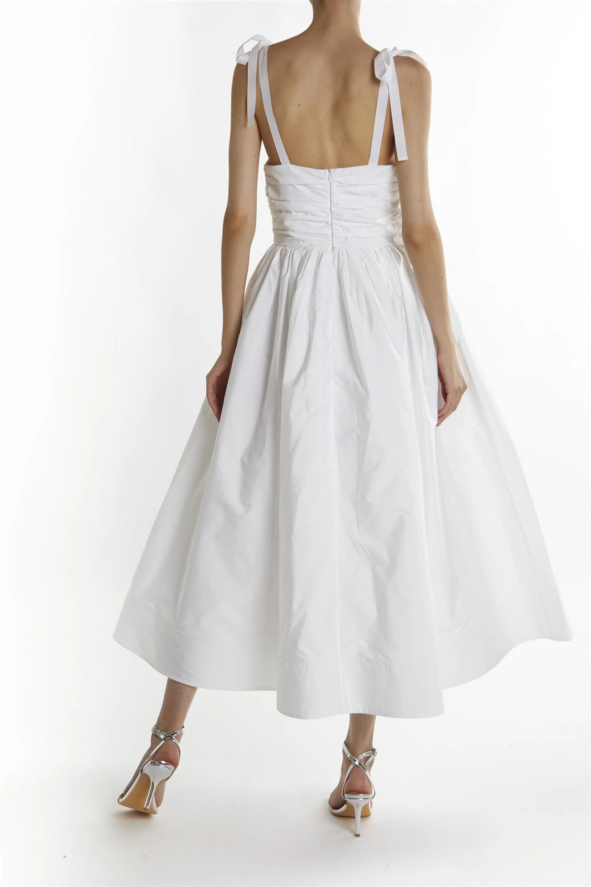 White Eleanor Bow Tie- Strap Midi-Dress