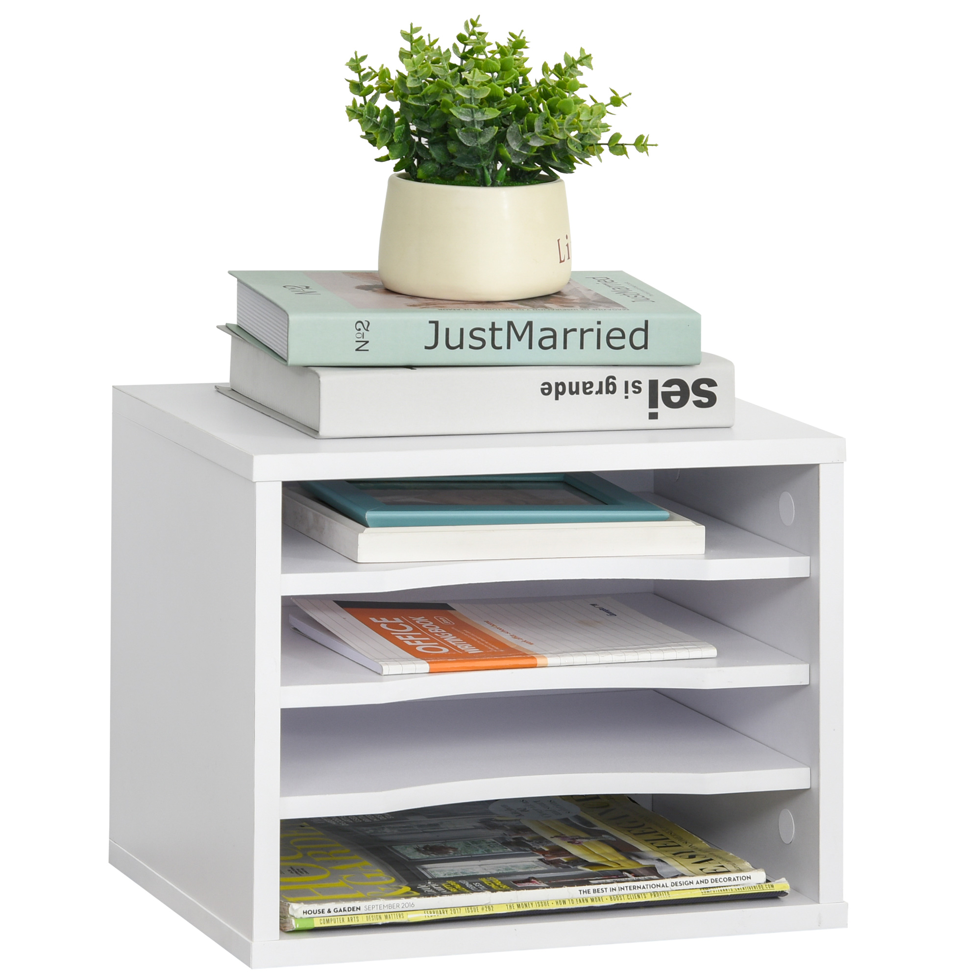 Vinsetto Schreibtischorganisator aus weißem Holz mit 4 Ebenen für Büromaterial, Druckerablage, Abmessungen 35,5B x 25T x 28,6H cm
