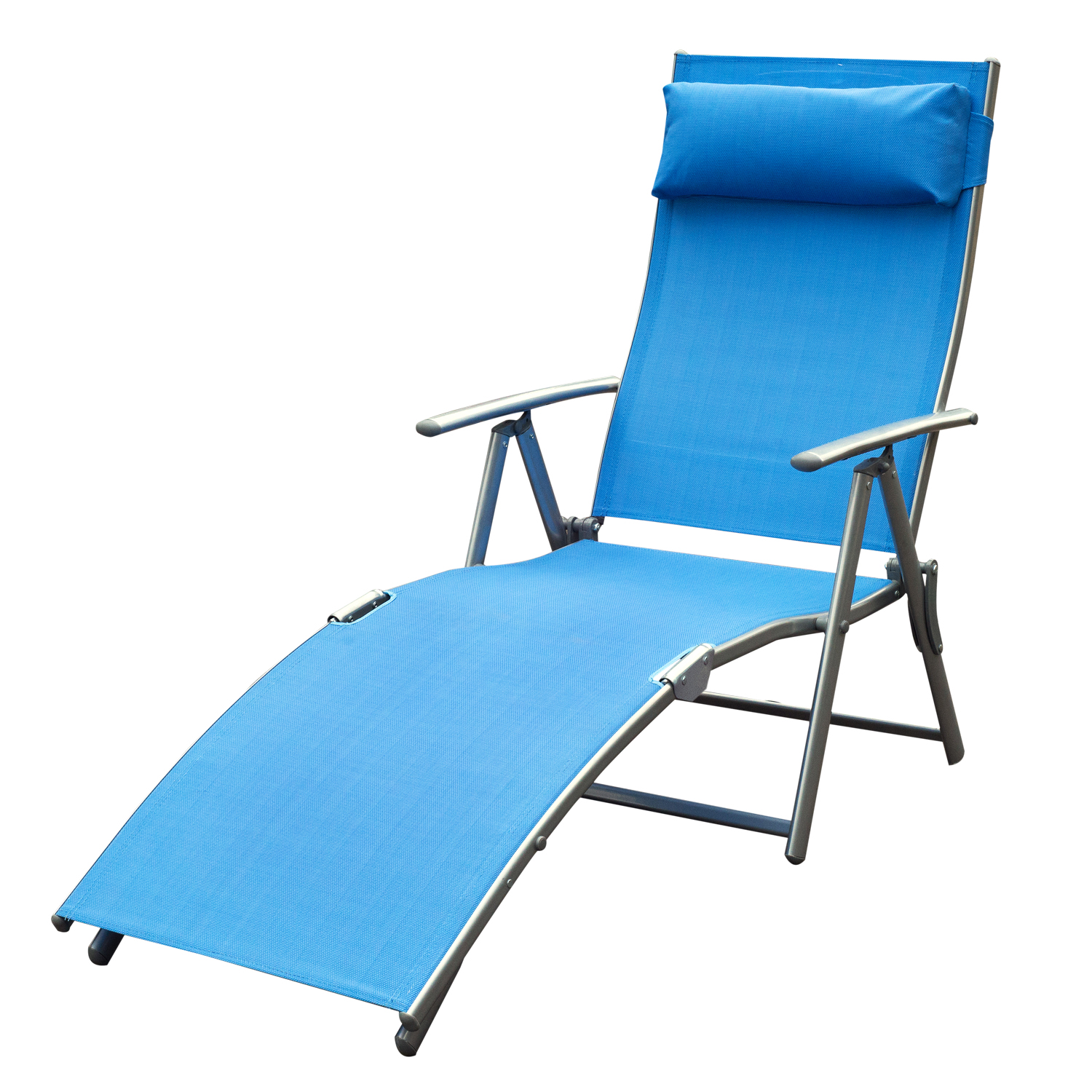 Outsunny Sonnenliege Liegestuhl Sonnenbett Klappbarer Relaxsessel mit mehrfach verstellbarer Rückenlehne, Kopfkissen 137L x 64B x 101H cm Metall Textilene Blau
