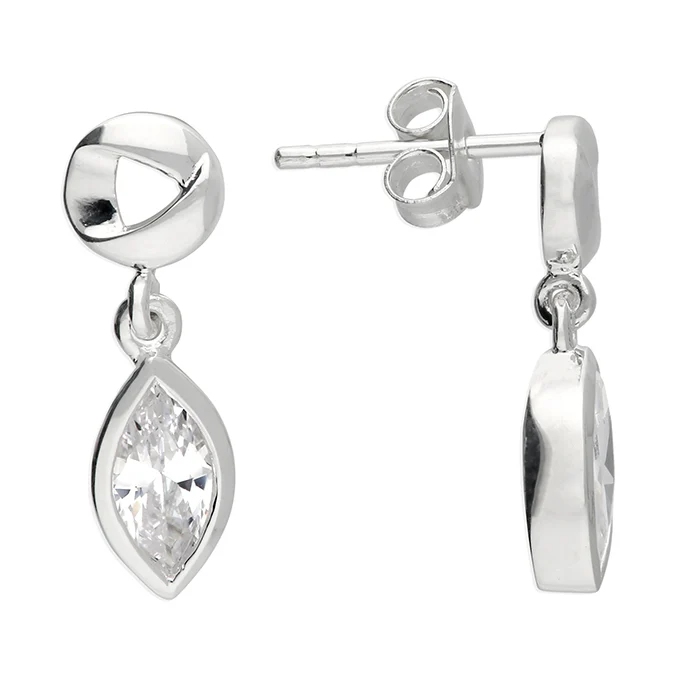 Silver Cubic Zirconia Small Open Leaf Drop Earrings �C 940 Silver