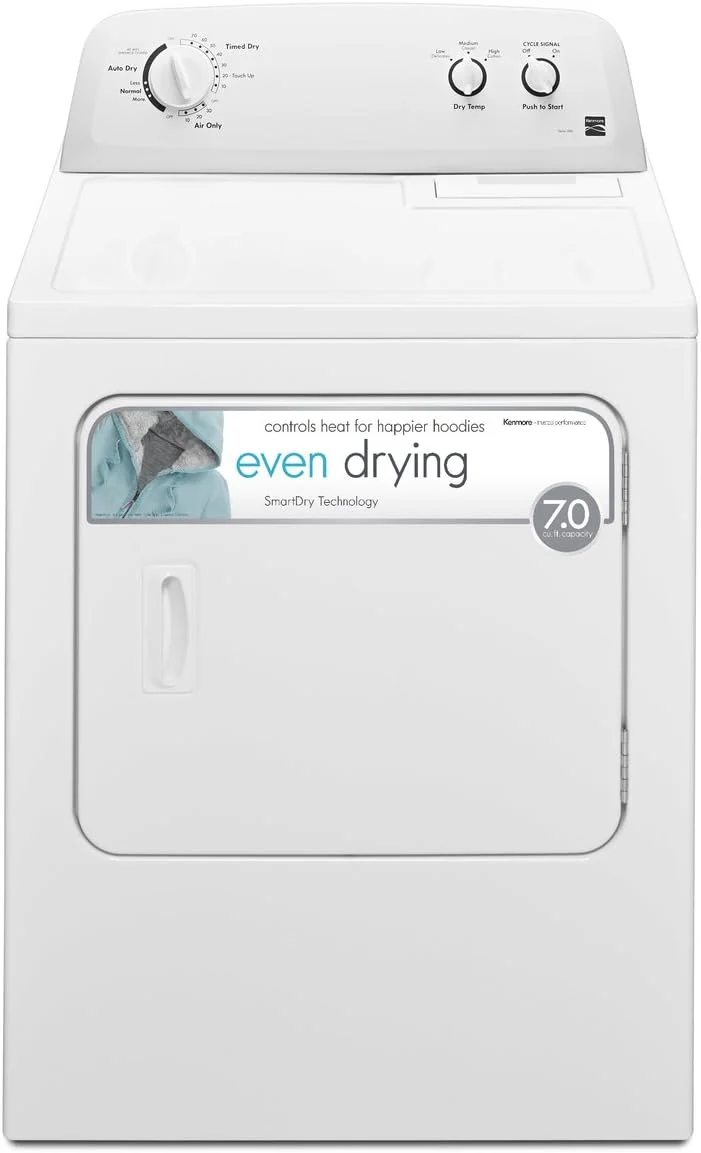 Kenmore 29′′ Front Load Electric Dryer with Wrinkle Guard and 7.0 Cubic Ft. Total Capacity, White