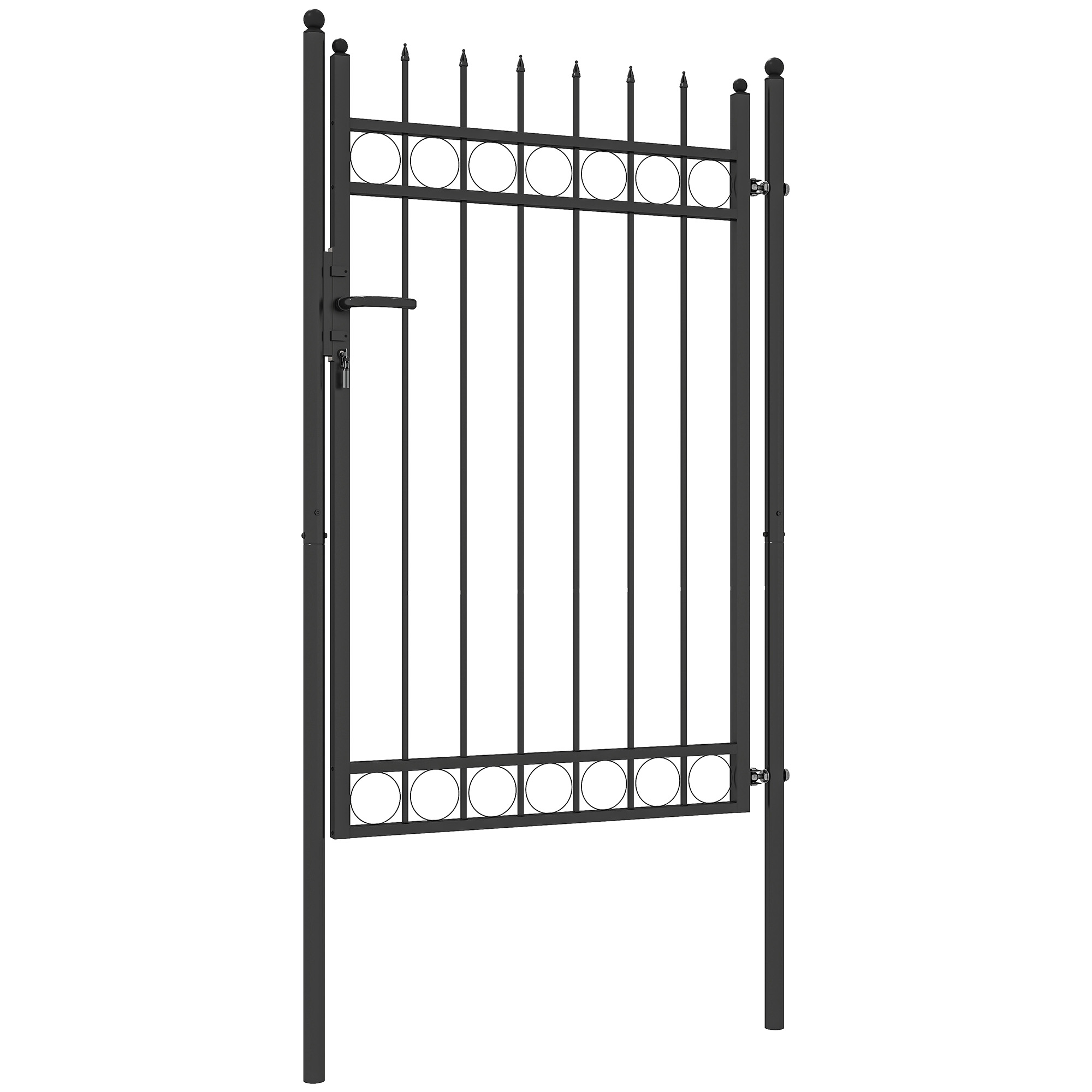 Outsunny Gartentor mit 2 Pfosten und Griff, Verzinkter Stahl, 105x204 cm, Schwarz