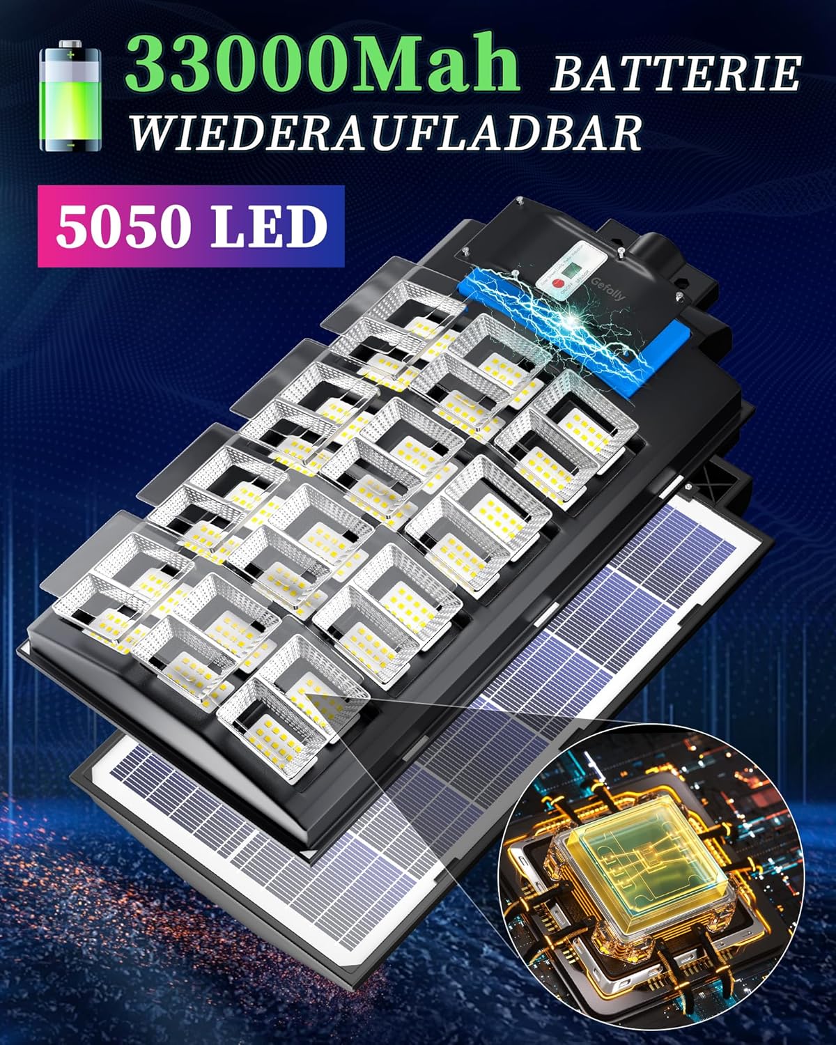 Gefolly SL-6800W Solar Straßenlaterne für Außen -600000LM Solarlampen mit Bewegungssensor, 6500K Solarleuchten Dämmerung bis zum Morgengrauen IP67 Solar Wegeleuchte im Freien für Gärten