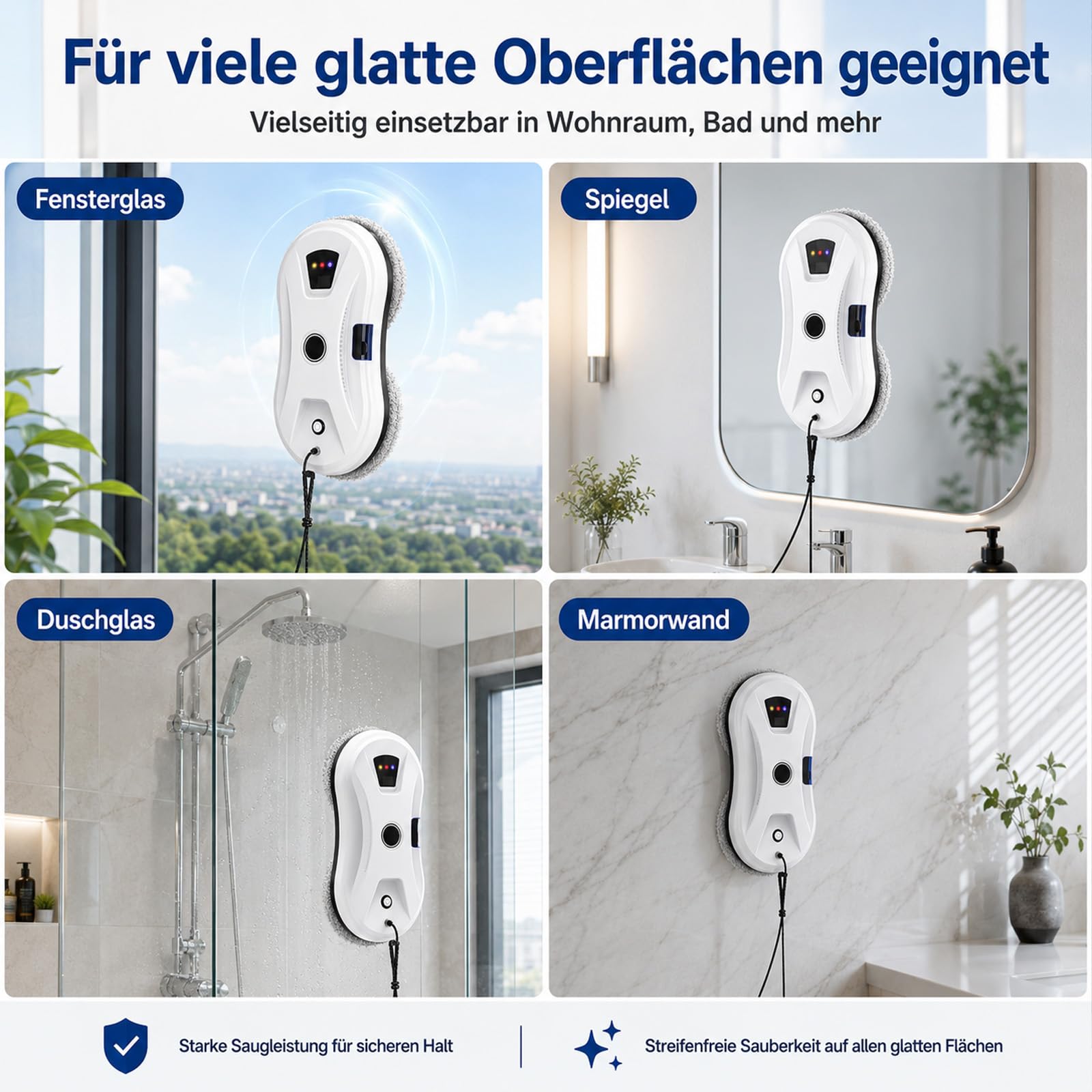 Fensterputzroboter Osmo RoboClean mit starker Saugkraft, Kantenerkennung und 3 Reinigungsmodi, automatischer Fensterreiniger mit Wassersprühen