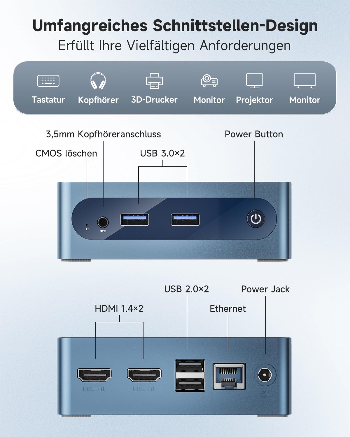 Mini-PC B1 Plus Intel Celeron J3355 2,5 GHz 6 GB RAM 128 GB SSD Windows 11 Home Intel HD Graphics 500 Dual-HDMI Wi-Fi 5 Bluetooth 5.0
