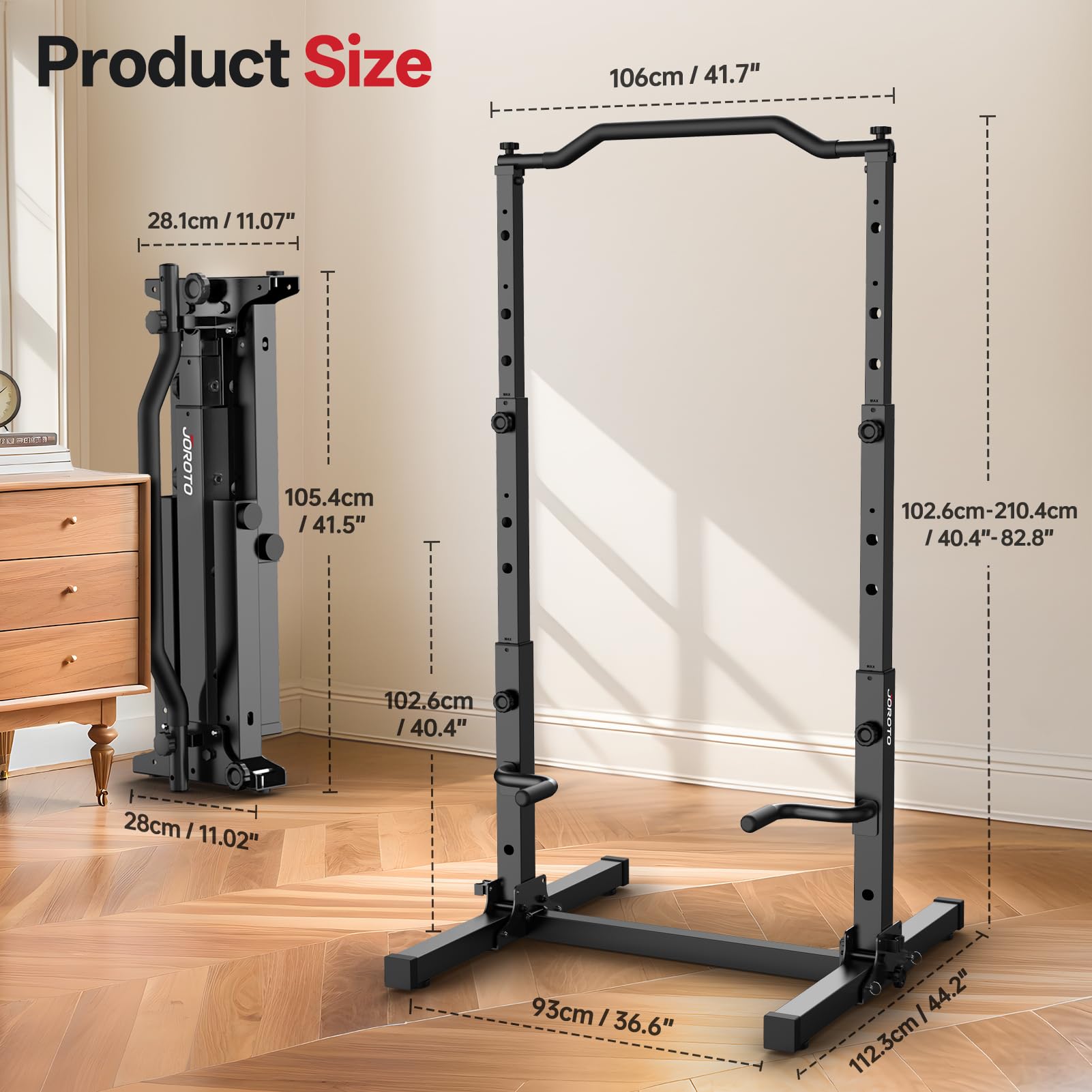Faltbare Klimmzugstange und Dip Station, höhenverstellbarer Power Tower für Zuhause, 5-in-1 Krafttraining, bis 204 kg, klappbar