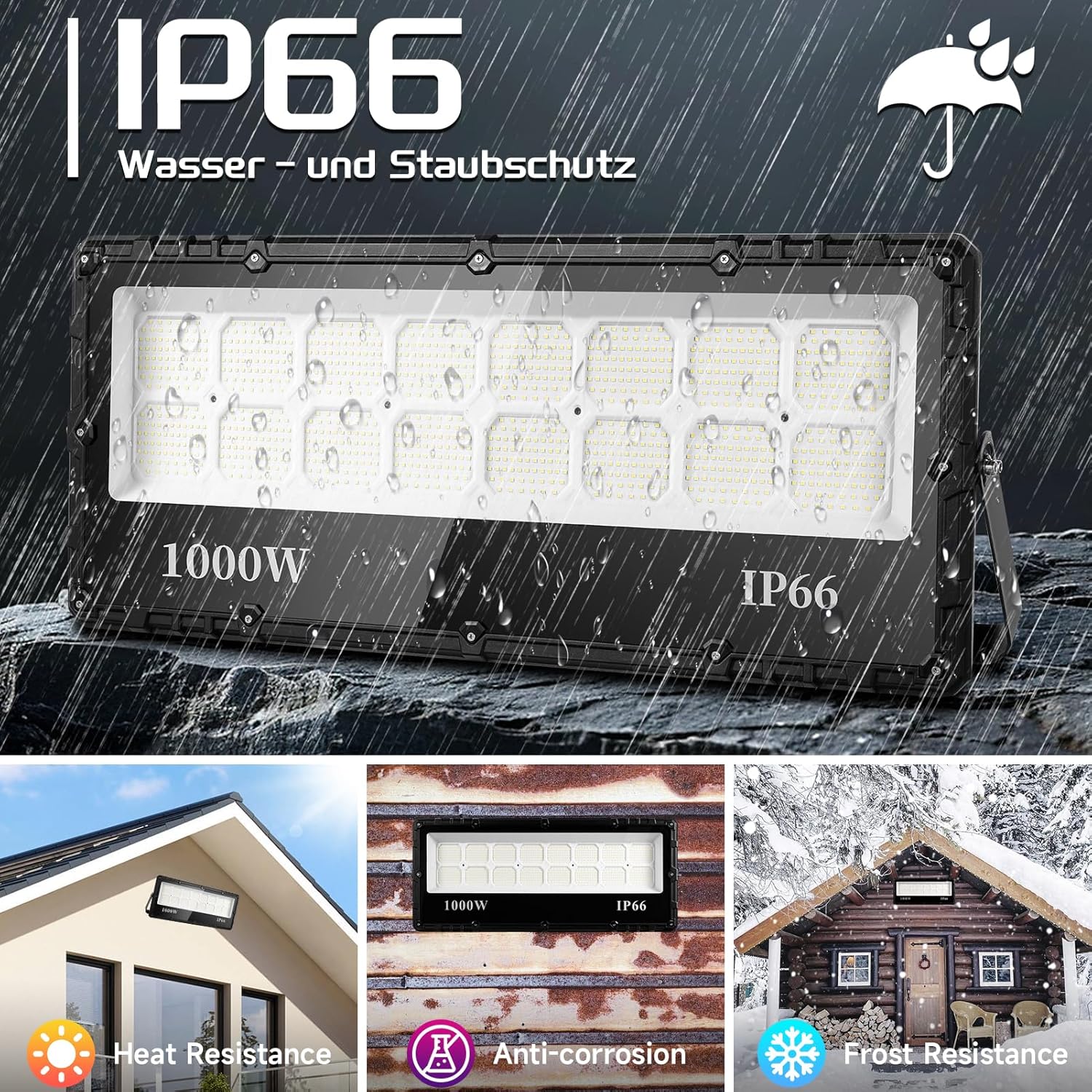 LED Strahler 1000W 100000LM Fluter Flutlicht Außenstrahler - 2Pcs 6500K Kaltweiß Superhell Scheinwerfer Wandleuchte, IP65 Wasserfest Innen- Außenbeleuchtung für Garten Hof Garage Hotel Rasen