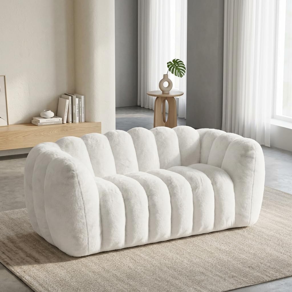 Cloud Sofa Couch Boneless 2 Sitzer Kaninchenfell-Imitat Creme