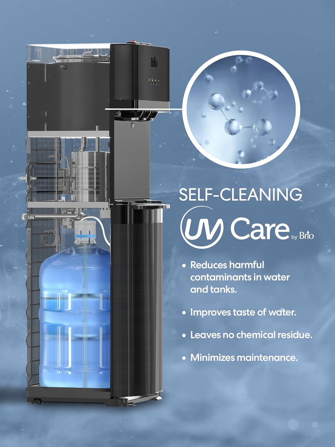 Self Cleaning Bottom Loading Water Cooler Water Dispenser  ?Black Stainless Steel - 3 Temperature Settings - Hot, Room & Cold Water