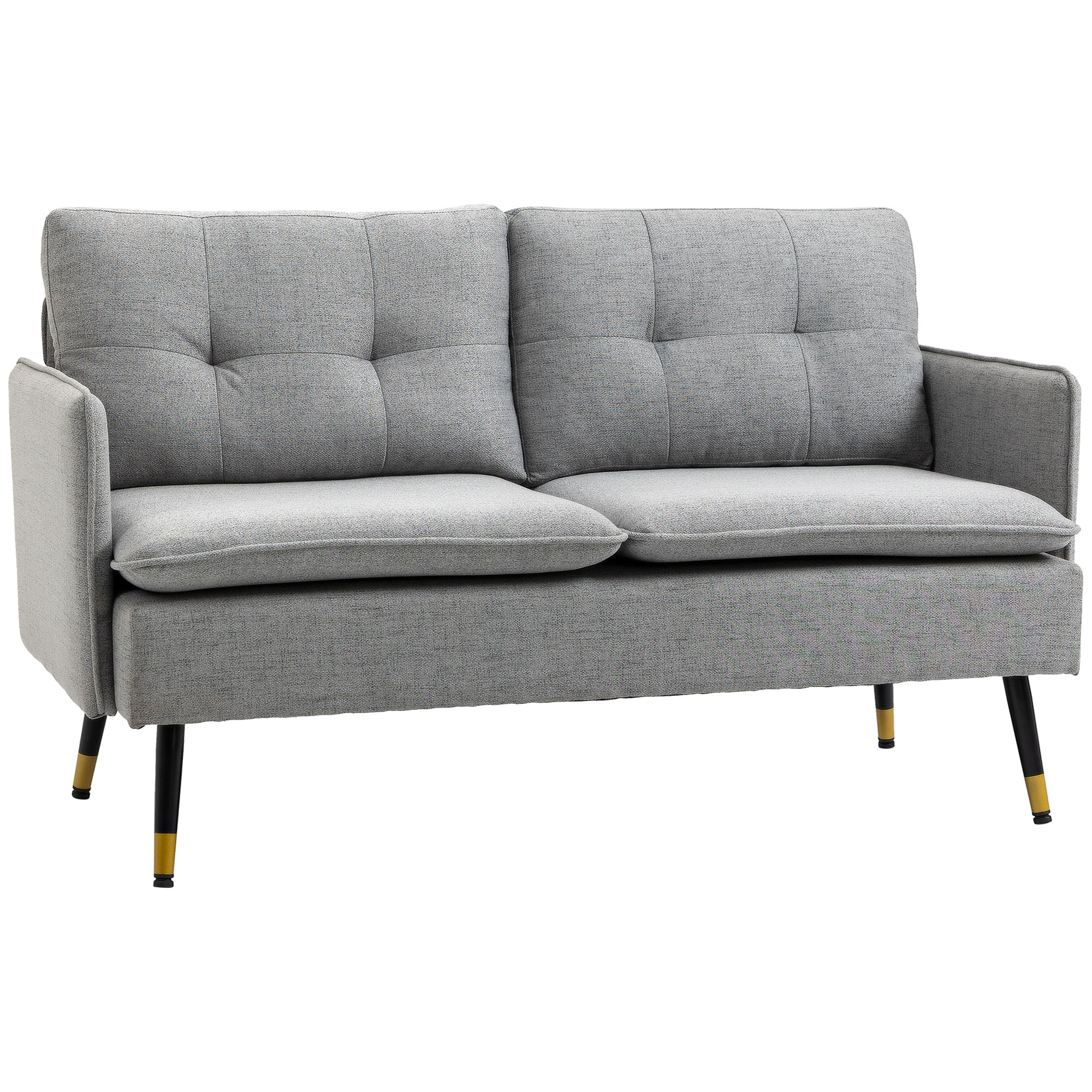 2-zitsbank in retro-design, met knoopstiksels, linnenlook, lichtgrijs+zwart+goud