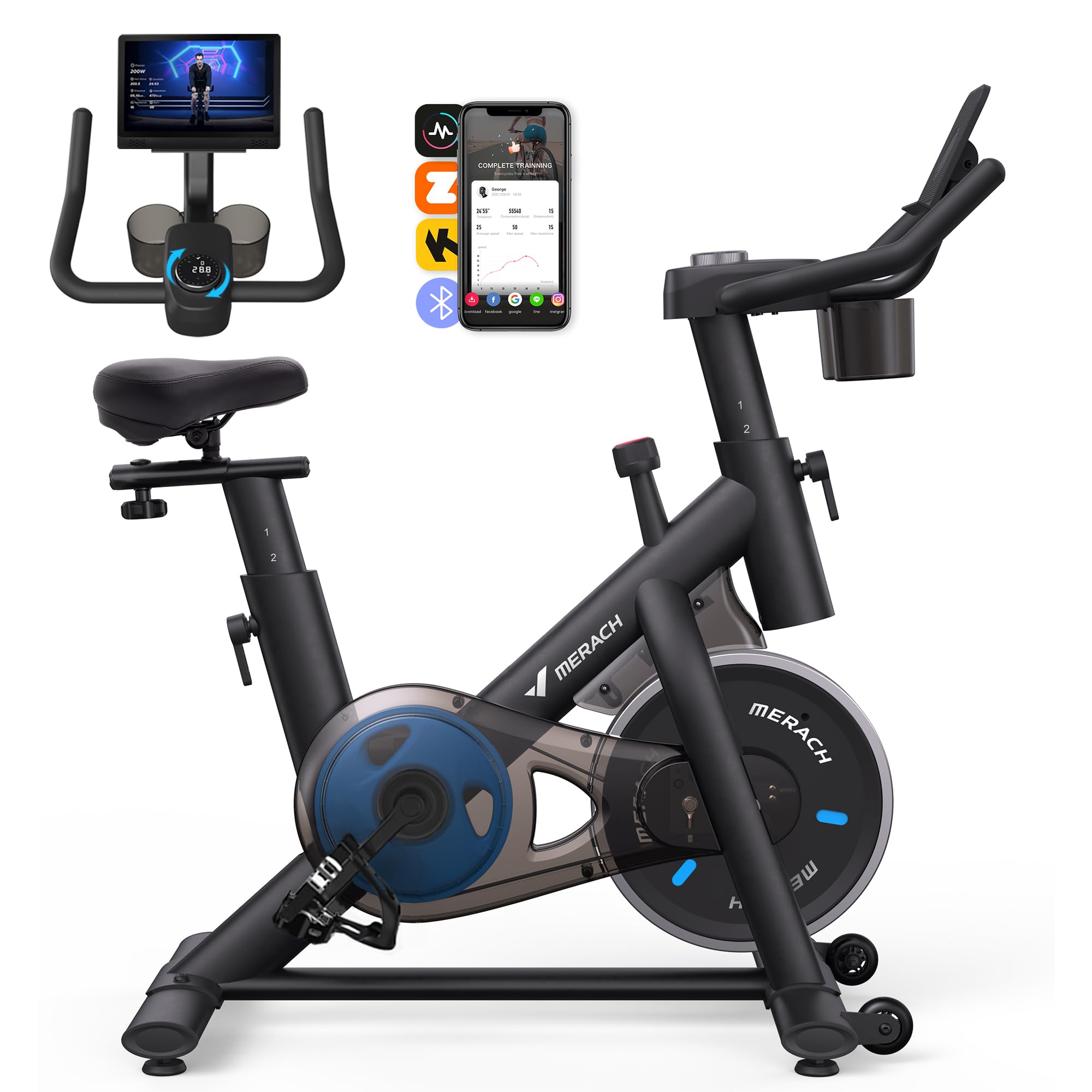 Merach Heimtrainer mit verstellbarem Widerstand leise LED Monitor Tablethalter Indoor Cycling Bike bis 136 kg