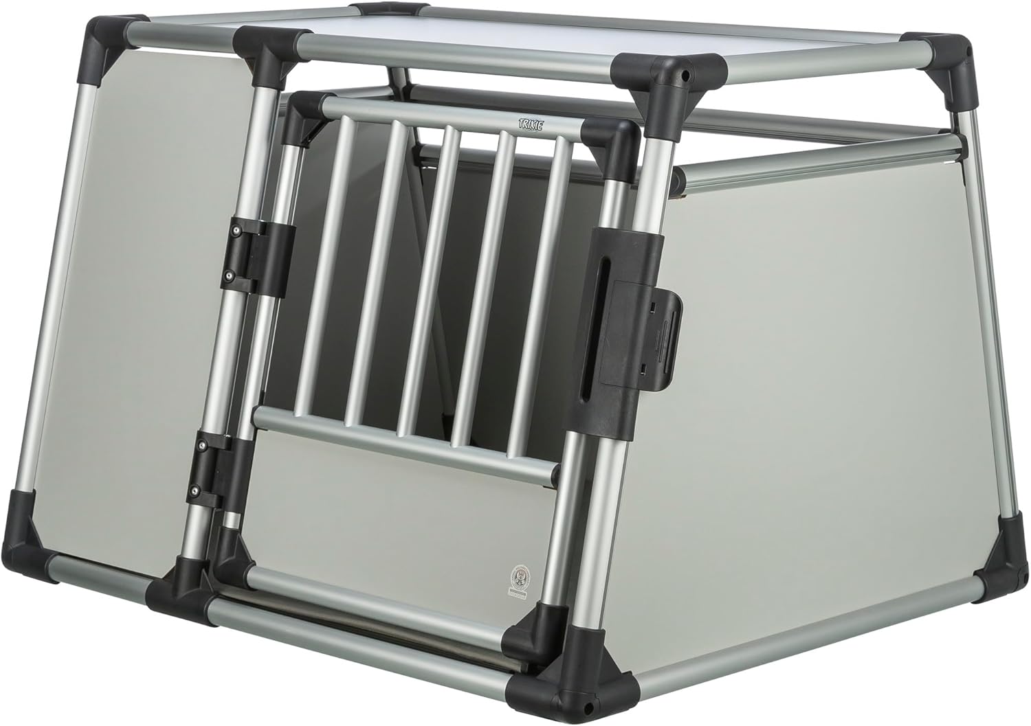 TRIXIE Hunde-Transportbox, Aluminium, L: 92 x 64 x 78 cm, grafit, rutschfste Liegematte, Klettleiste am Boden, Sicherheitsverschluss, stabil und geruscharm, hochgeschlossene Wnde - 39338