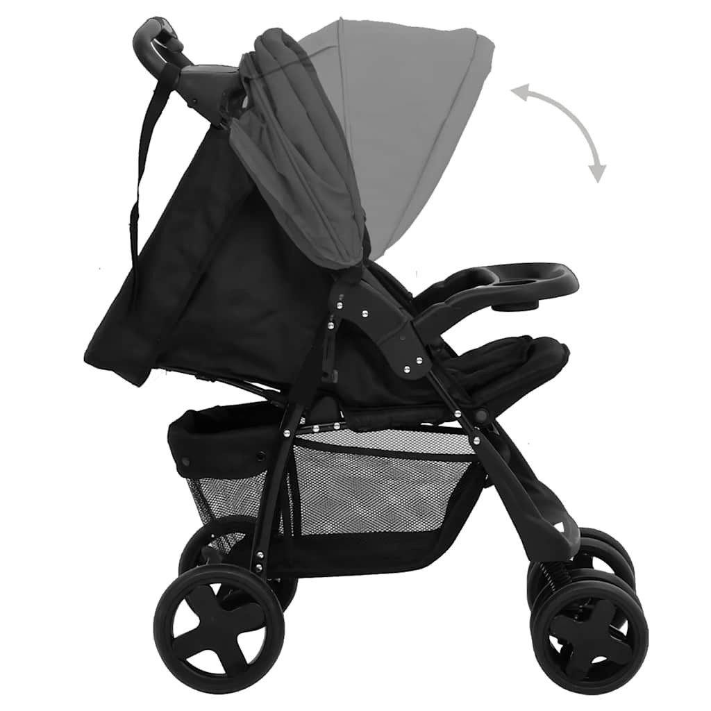 Kinder-Buggy 3-in-1 Kinderwagen Dunkelgrau und Schwarz Stahl