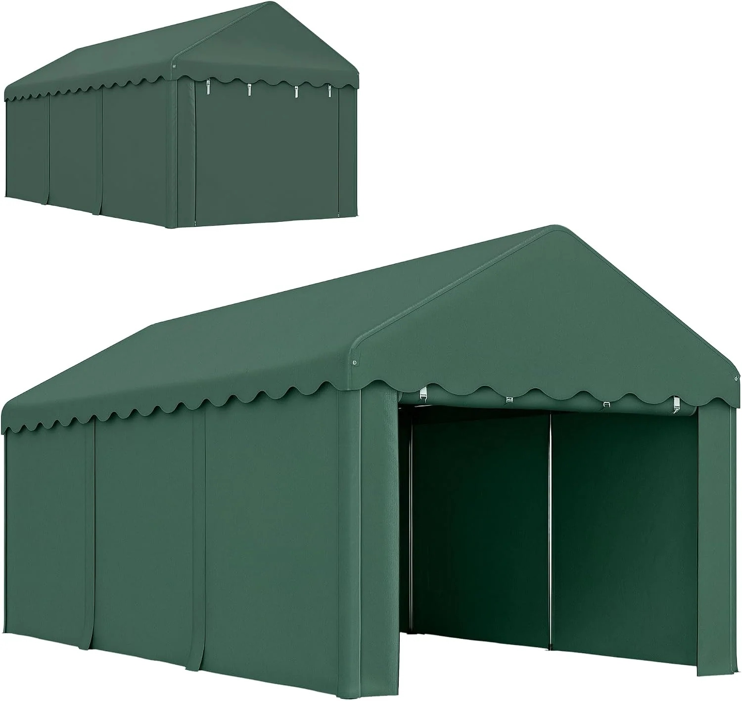 Outsunny Carports, Grün, Carport 3x6 m wasserdicht Garagenzelt mit Rolltüren, abnehmbaren Seitenwänden, UV-beständig Lagerzelt mit Dach