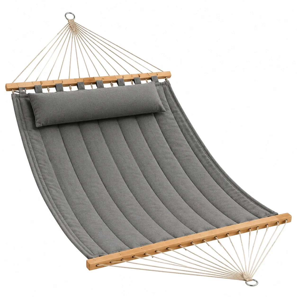 Hängematte mit Kissen Baumwolle Holz Grau