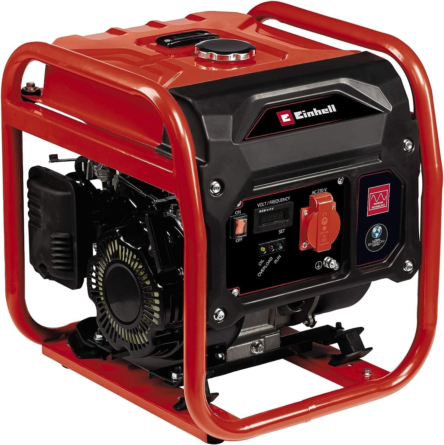 Einhell TC-IG 1100 Generatore di corrente INVERTER (benzina, motore 4 tempi con inverter, potenza max 1000 W, presa da 230 V, serbatoio 6,5l, incl. voltmetro, funzione AVR) Black/Red