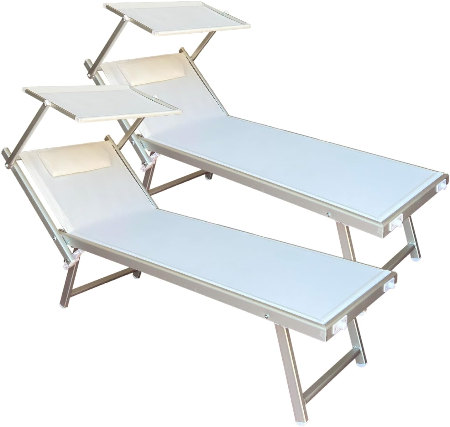 ZIK - 2 Lettini da Spiaggia Professionali, Sdraio da Spiaggia Pieghevole, Leggera, in Alluminio, Schienale Regolabile (181x60x38cm) Lettino Prendisole da Giardino, Mare, Piscina, Balcone (2x Bianco)