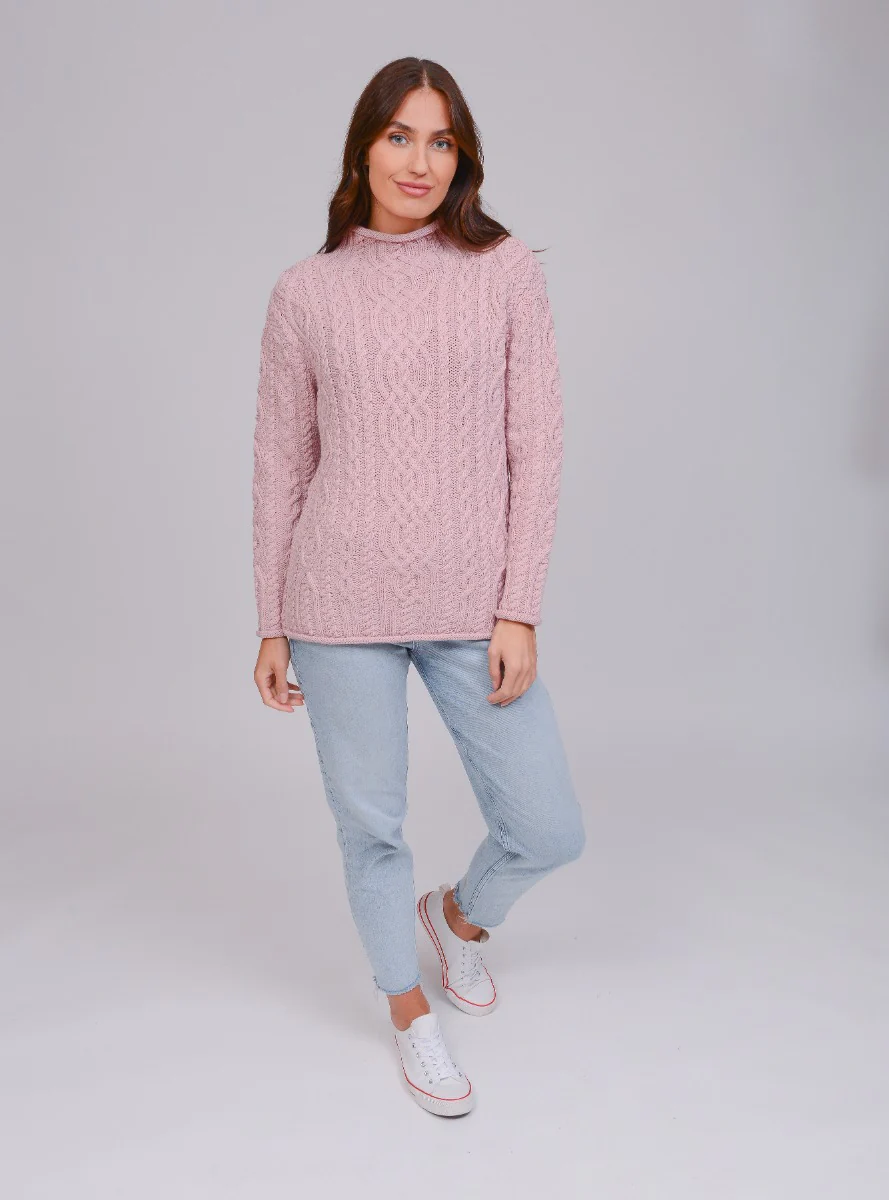 Supersoft Funnel Neck Aran Sweater , Pink