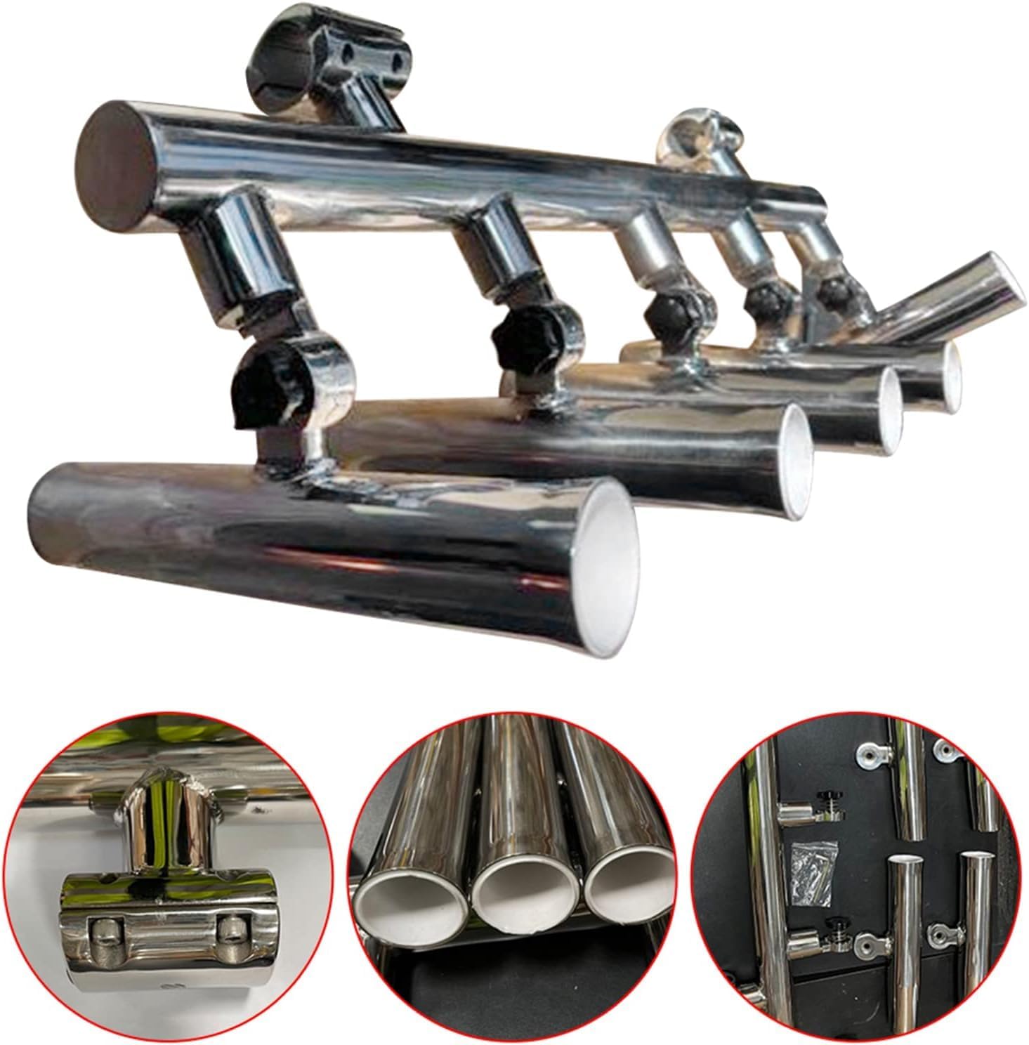 Verstellbarer Angelrutenhalter Mit 5 Rohren, Angelkonsole Aus Edelstahl, Boots-T-Top-Raketenwerfer, Angelrutenbasis, Oben Montierter Rutenhalter Mit 2-Zoll-Klemme