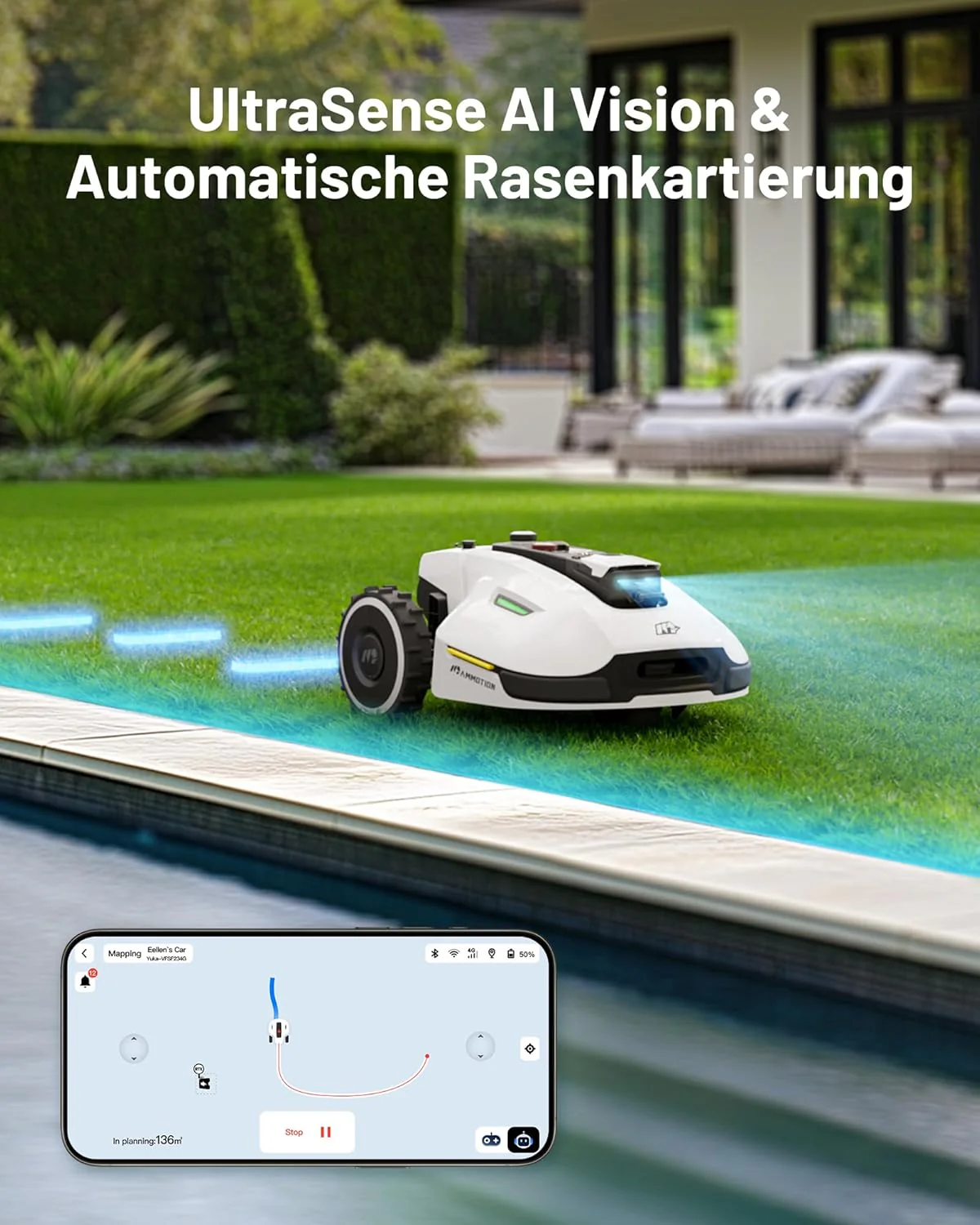 MAMMOTION YUKA Mini 700 robotmaaier zonder begrenzingsdraad, NetRTK+Vision, geen RTK-antenne nodig, automatische kartering, aanbevolen 700m2, max. 1100m2, met 4G-module, 50% helling