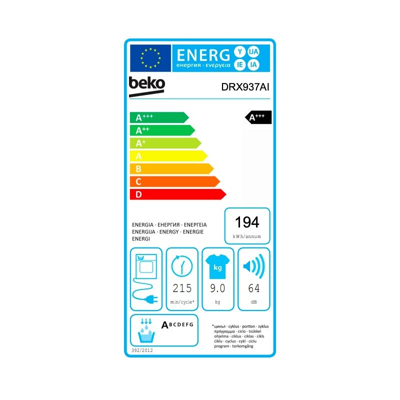 Beko DRX937AI - Asciugatrice, 9 kg, a Pompa di Calore Classe A +++