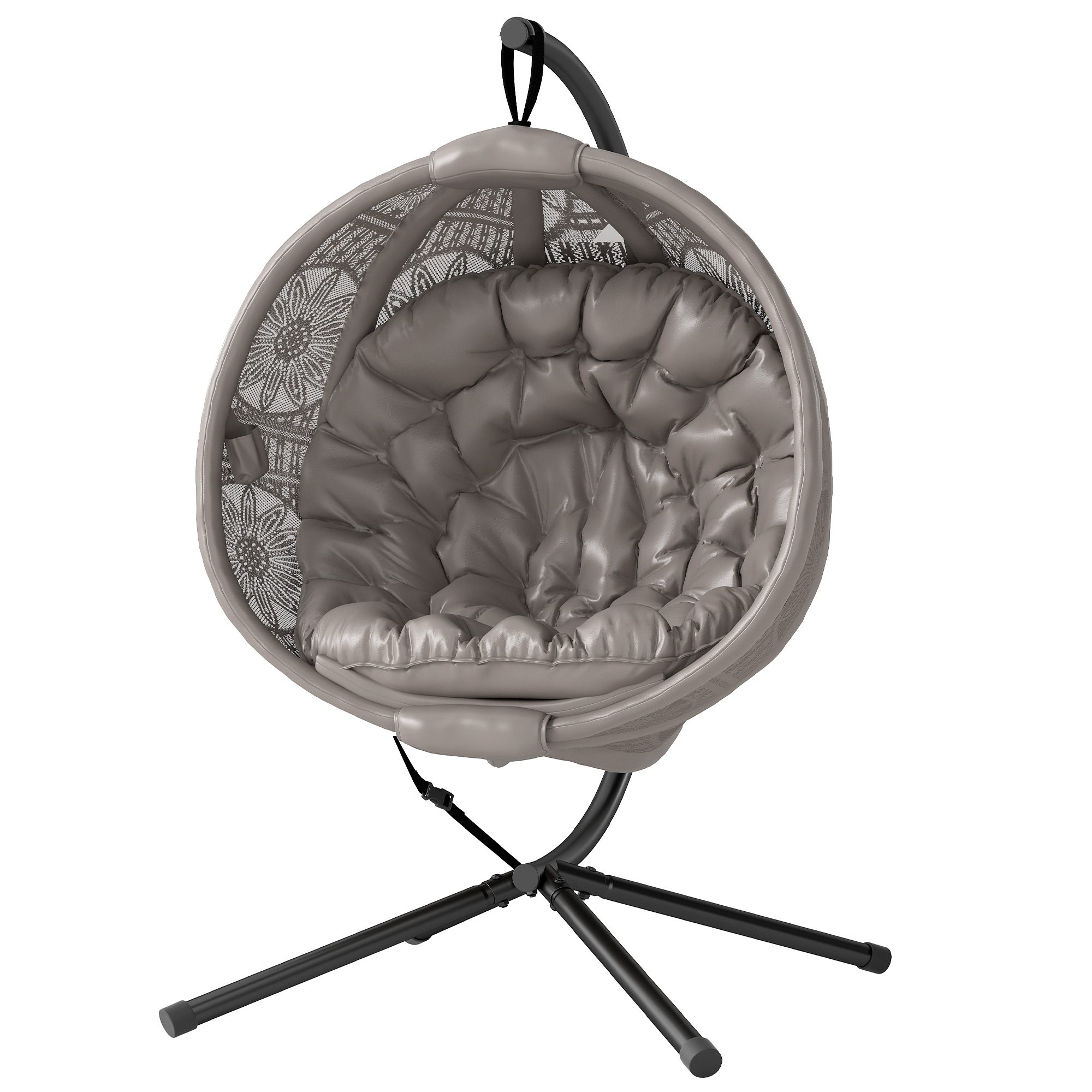 Outsunny Hängesessel Gartensessel Korbsessel, Boho-Stil, 116 x 125 x 172 cm, Sand + Schwarz