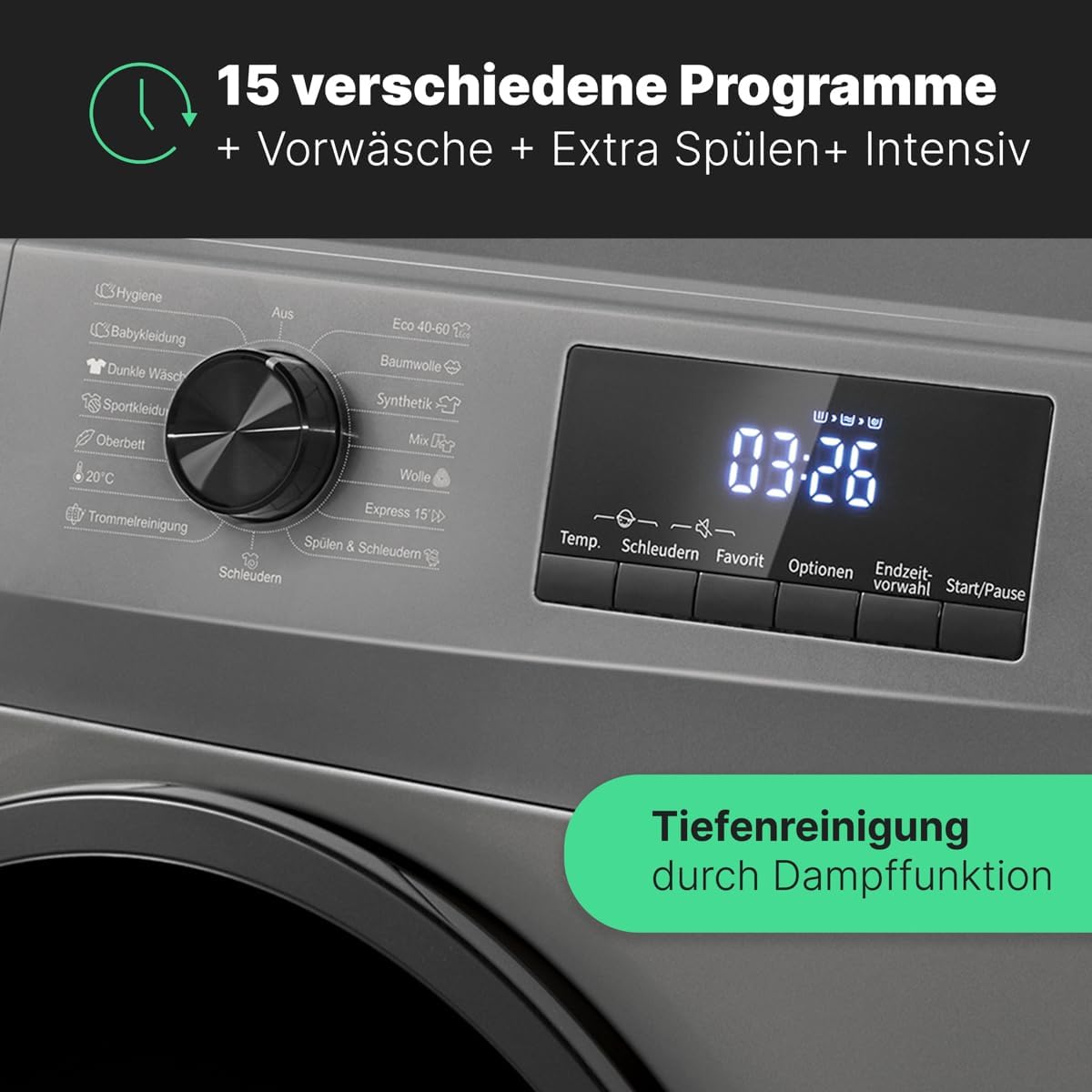 Bomann Waschmaschine 7kg | max. 1400 U/min | 10 Jahre Motor-Garantie | effizienter, leiser & langlebiger Invertermotor | 15 Programme | Endzeitvorwahl | LED-Display | Washing Machine | WA 7175 wei