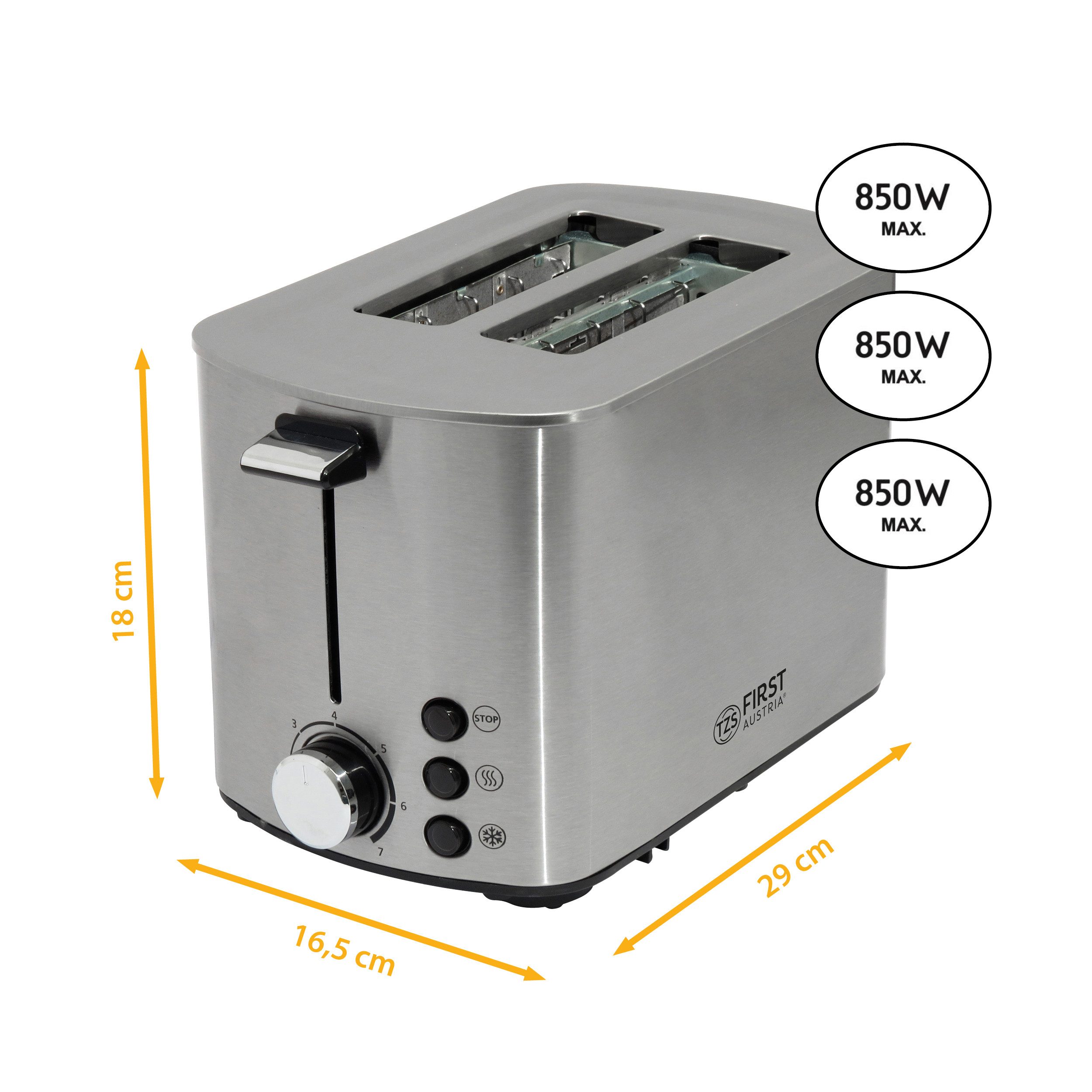 Toaster Edelstahl, 2 Scheiben, 850W, 7 Stufen, Warmhaltefunktion