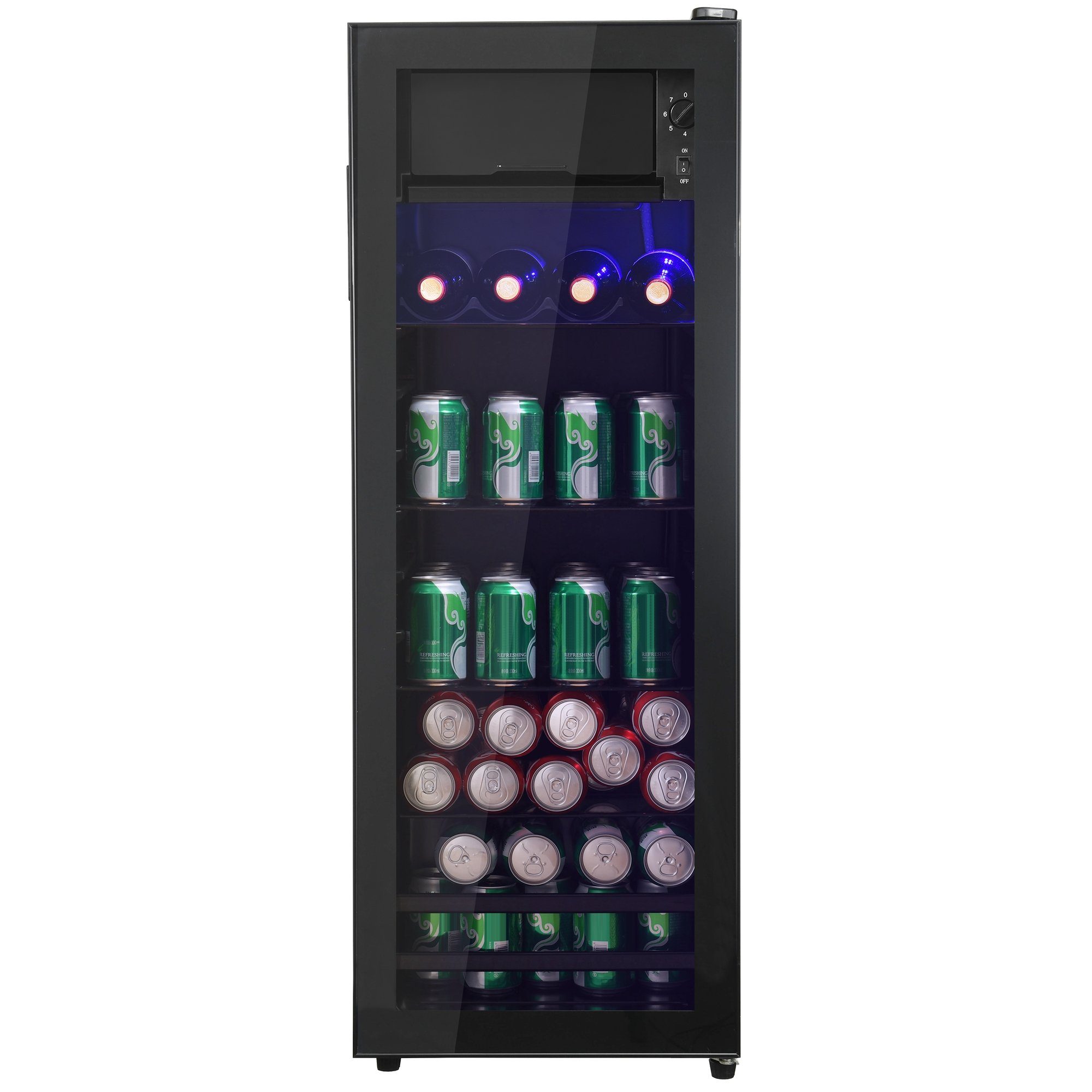 Kühlschrank 128L mit Gefrierfach, Glastür, LED-Beleuchtung, verstellebare Ablage, Getränkekühlschrank SC-128P