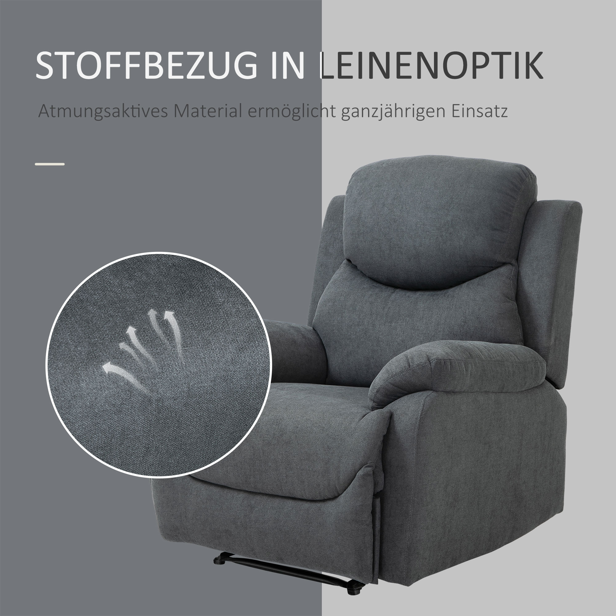 Relaxstoel, ligstoel, 150�� kantelbaar, Donkergrijs