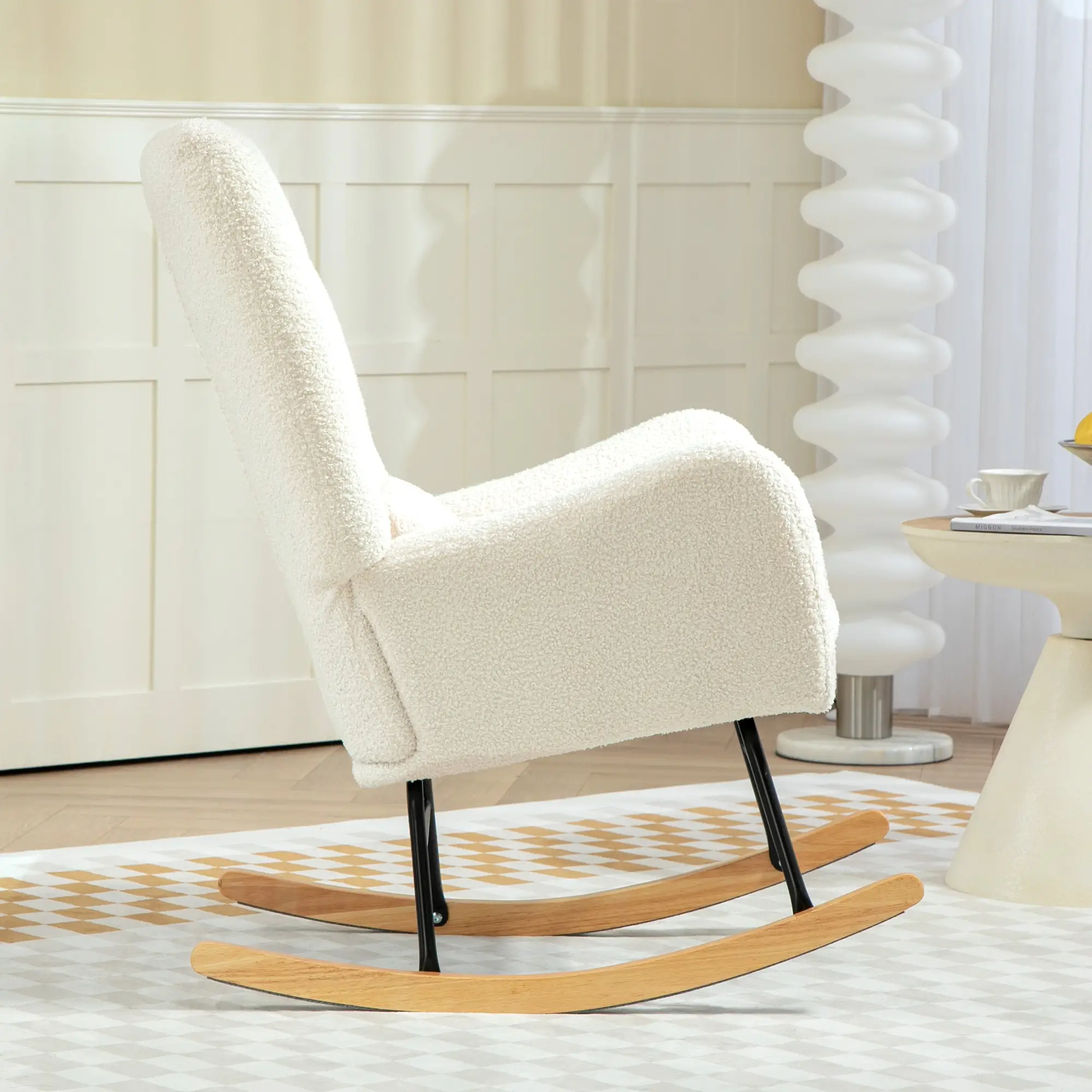 HOMCOM Schaukelstuhl Wohnzimmer sanft schaukelnd Teddystoff cremeweiß