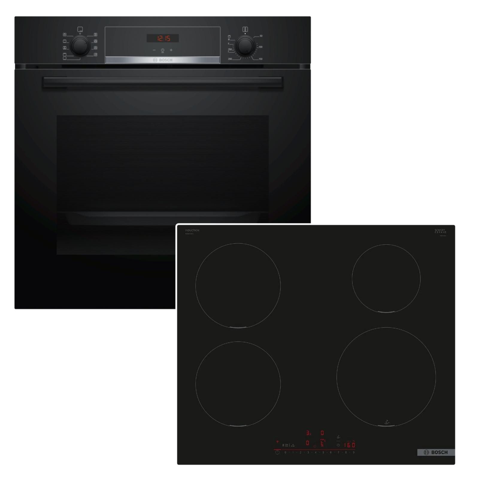 Backofen-Set schwarz 71L Hydrolyse Pizzafunktion Induktionskochfeld Home Connect