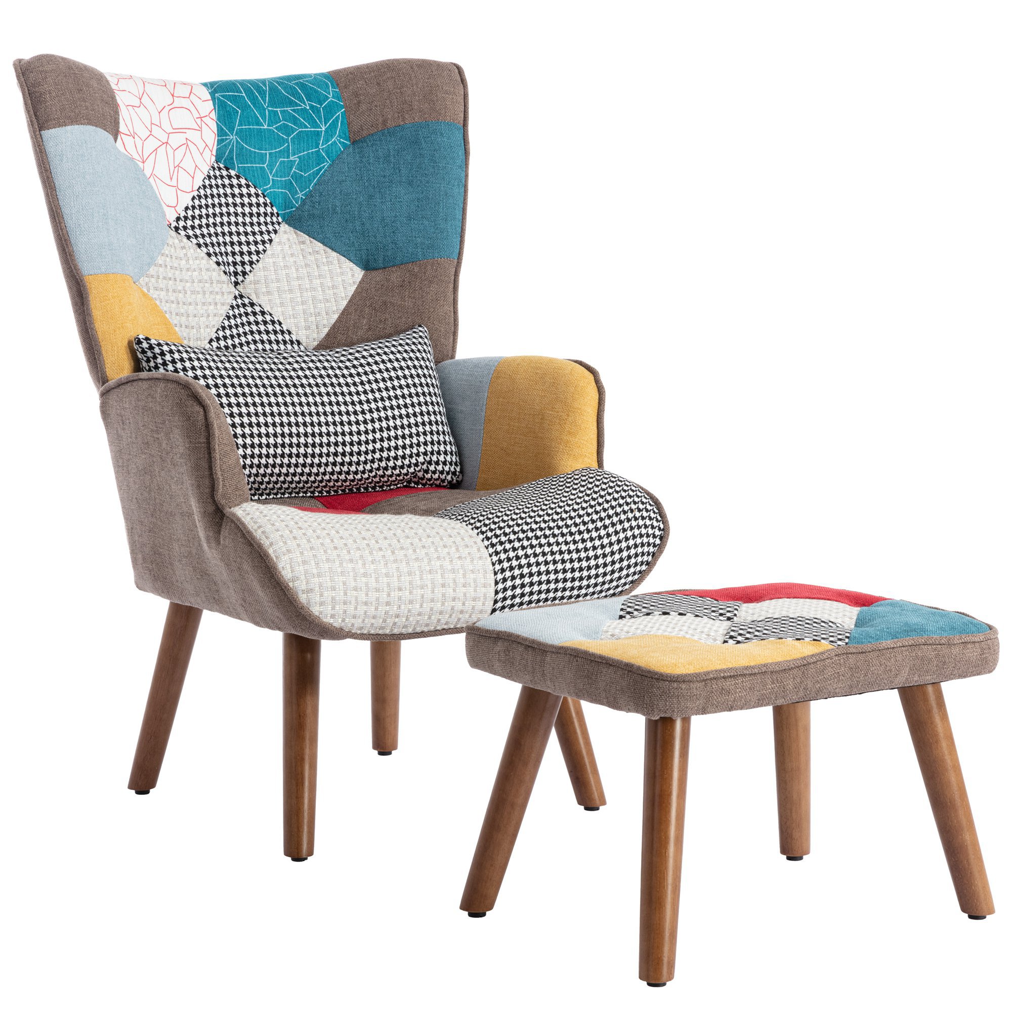 Freizeitstuhl mit Fußstütze und Kissen, Buntes Design für Wohnzimmer, Komfort und Stil in Einem, Bunt