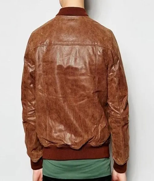 Mens Distressed Brown Bomber Jacket