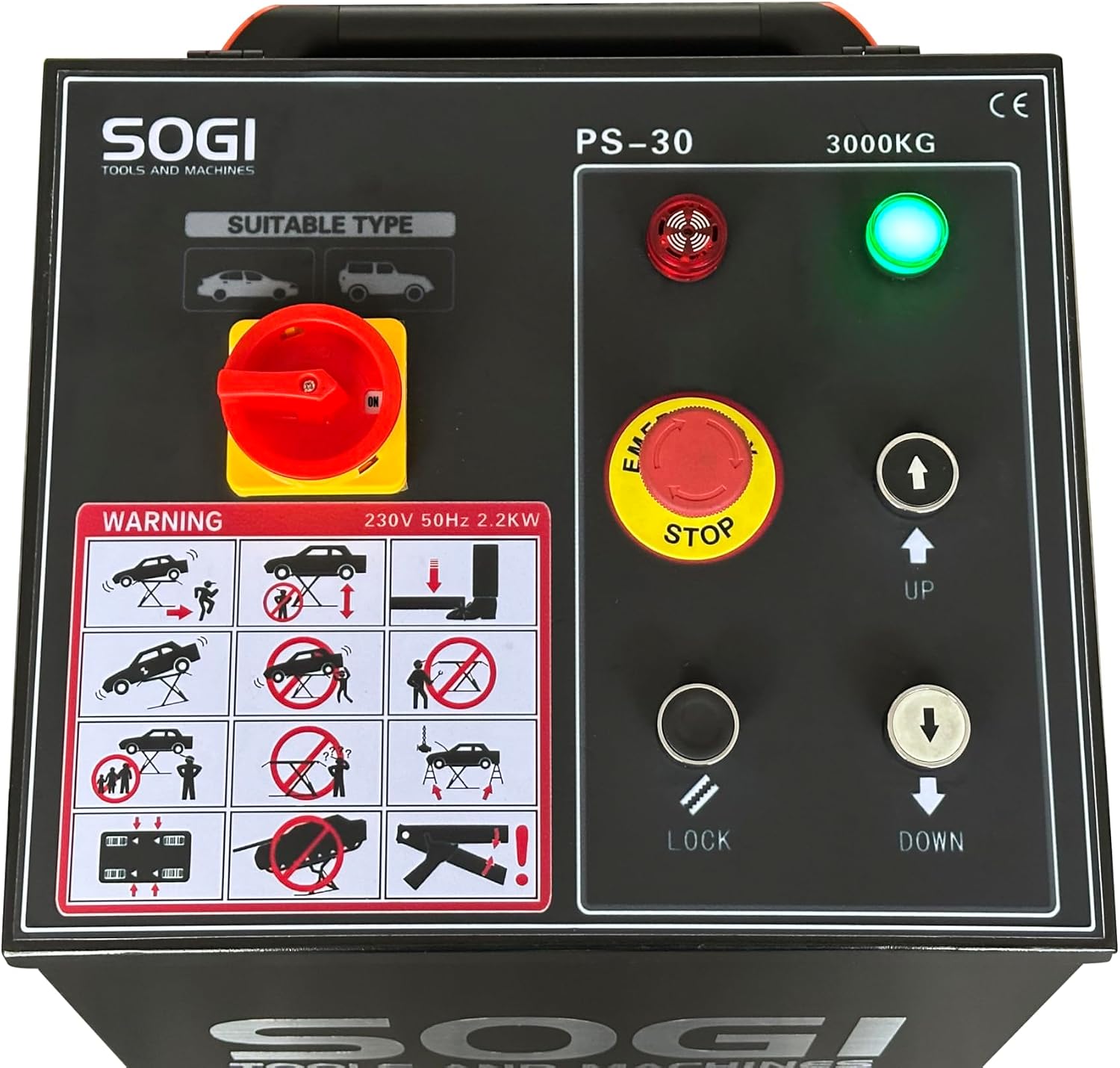 Sogi PS-30 Ponte Sollevatore per Auto a Forbice - elettroidraulico - Portata 3000 kg - a Pavimento - 230 V