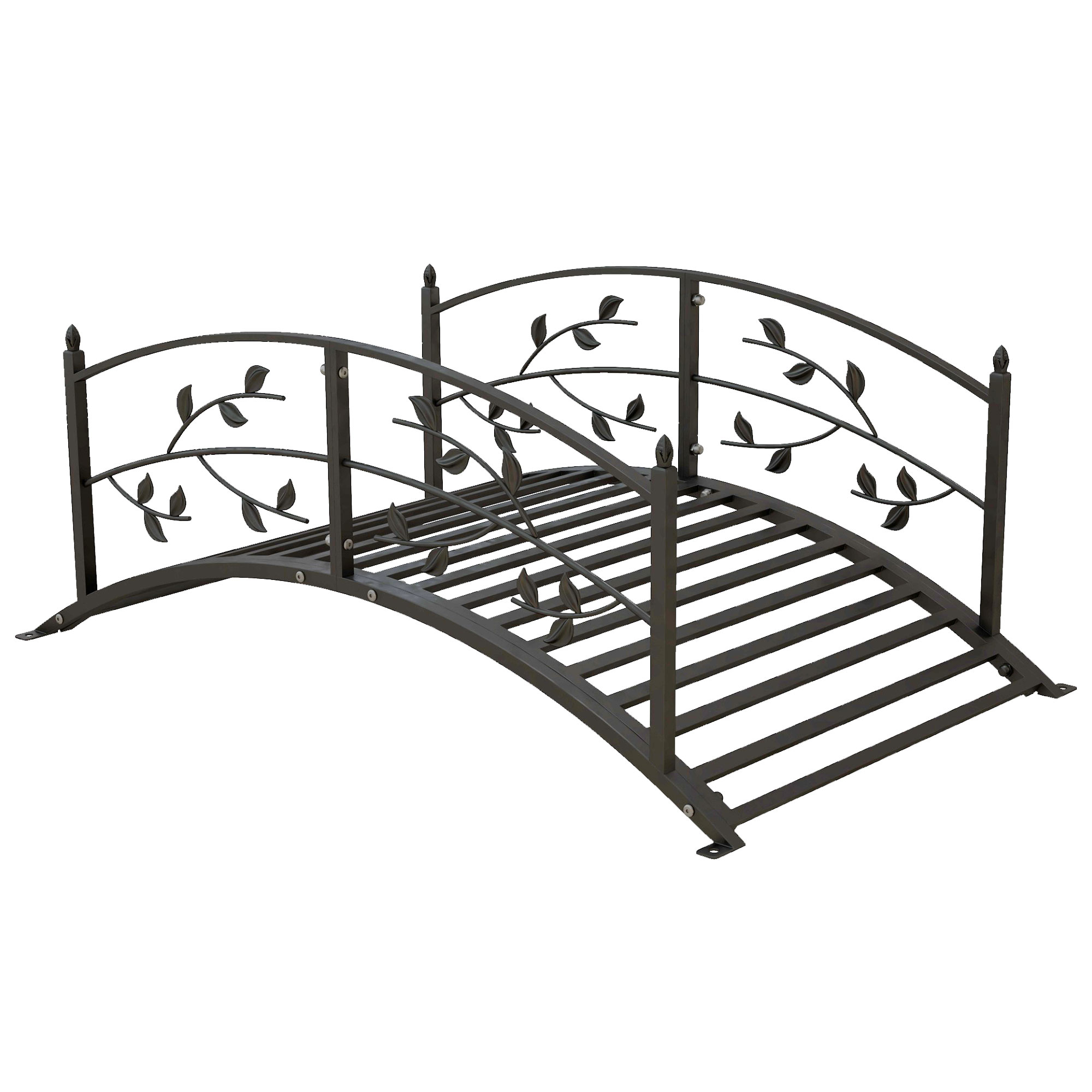Outsunny Gartenbrücke Teichbrücke Gartendekoration dim. 119L x 67B x 47H cm mit Geländer Weinrankenmotiv Schwarz