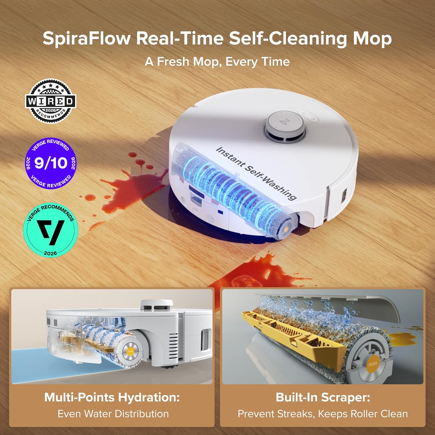 roborock Qrevo Curv 2 Flow Robot Vacuum and Mop, SpiraFlow Real-Time Self-Cleaning Roller Mop, 20,000Pa, Dual Zero-Tangle System, AI Obstacle Avoidance, Heat-Washes & Dries Mop, Carpet Protection