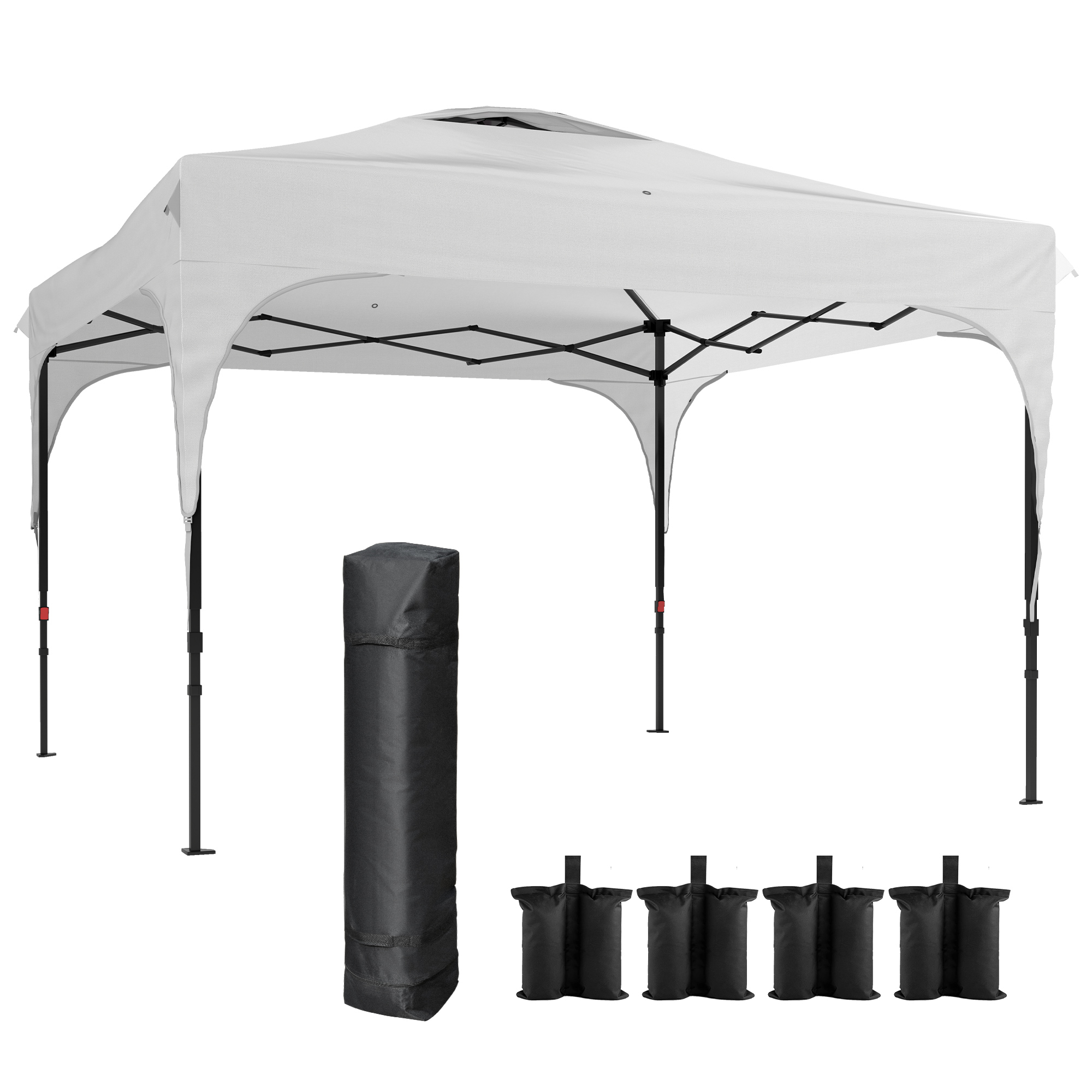 Outsunny Gartenpavillon Pop-Up Faltzelt mit abnehmbarer Seitenwand + Transporttasche aus Stahl und Oxford-Gewebe