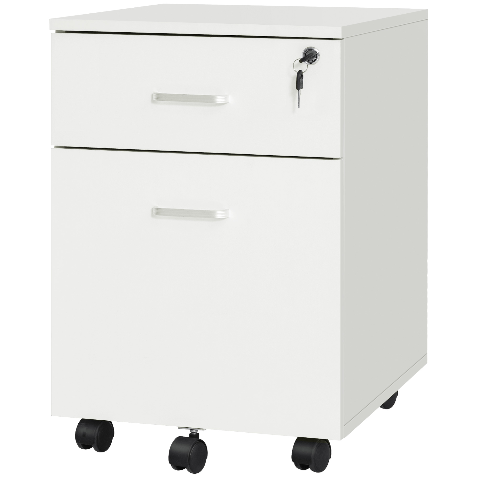 Vinsetto Büroschublade mit 2 Schubladen und Schloss und 5 Rollen, aus Spanplatte, 40x49x58 cm, Weiß
