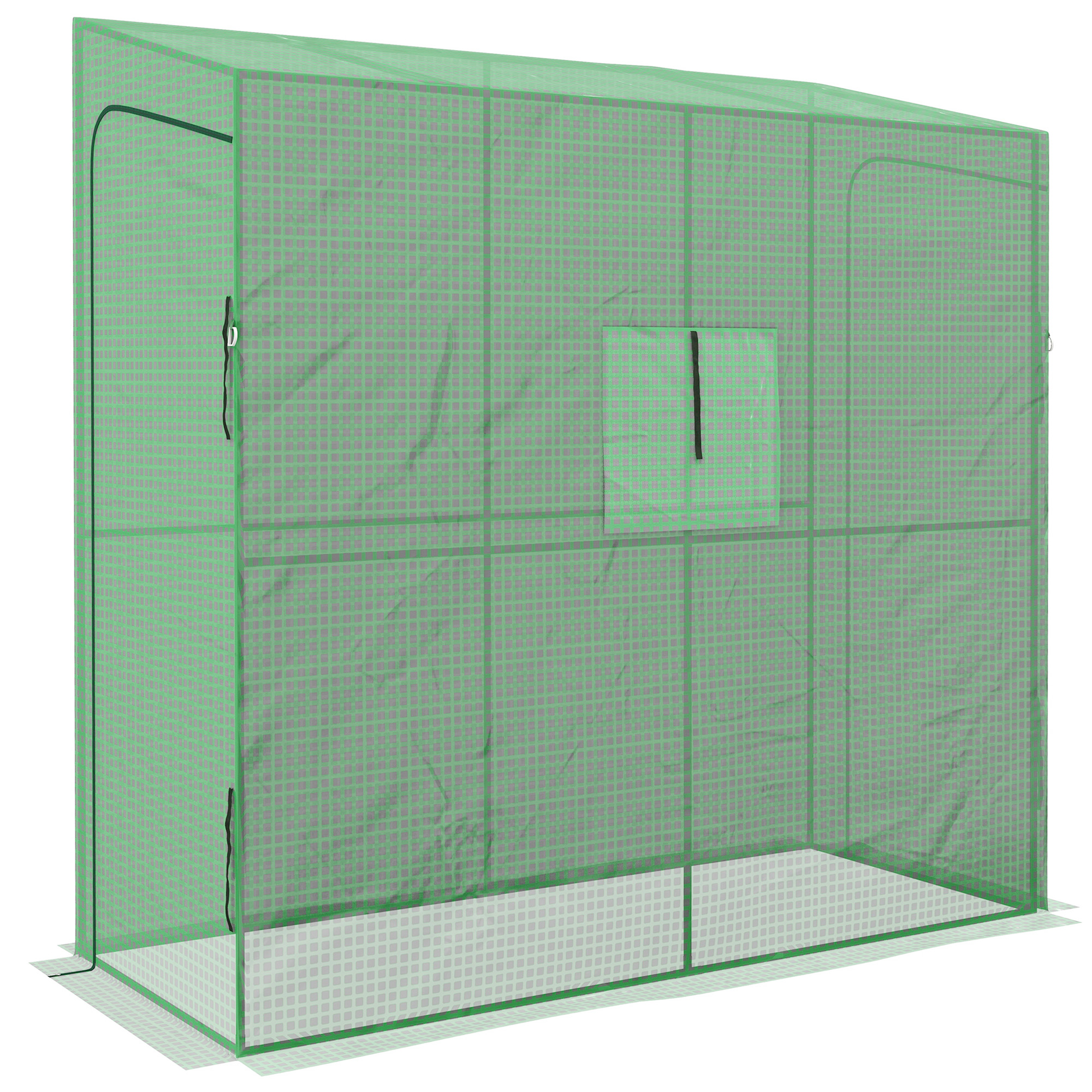Outsunny Anlehn-Gewächshaus Frühbeet Treibhaus, aufrollbare Türen, wetterbeständig, 200 cm x 80 cm x 200 cm, Grün