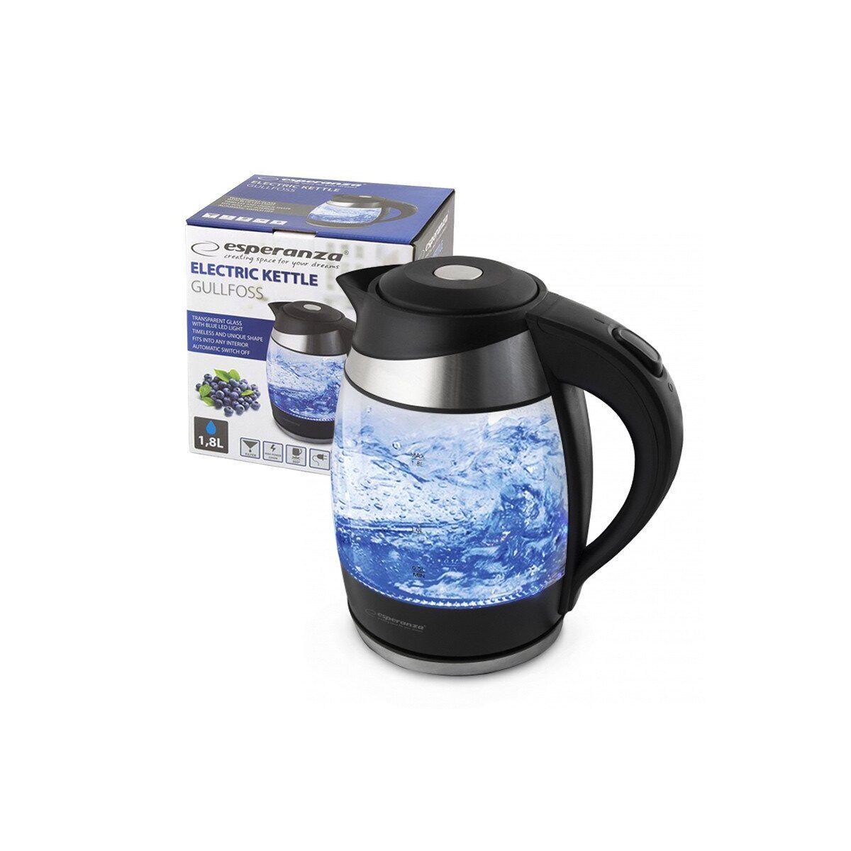 Wasserkocher Esperanza Gullifoss Glas Wasserkocher LED 1,8L