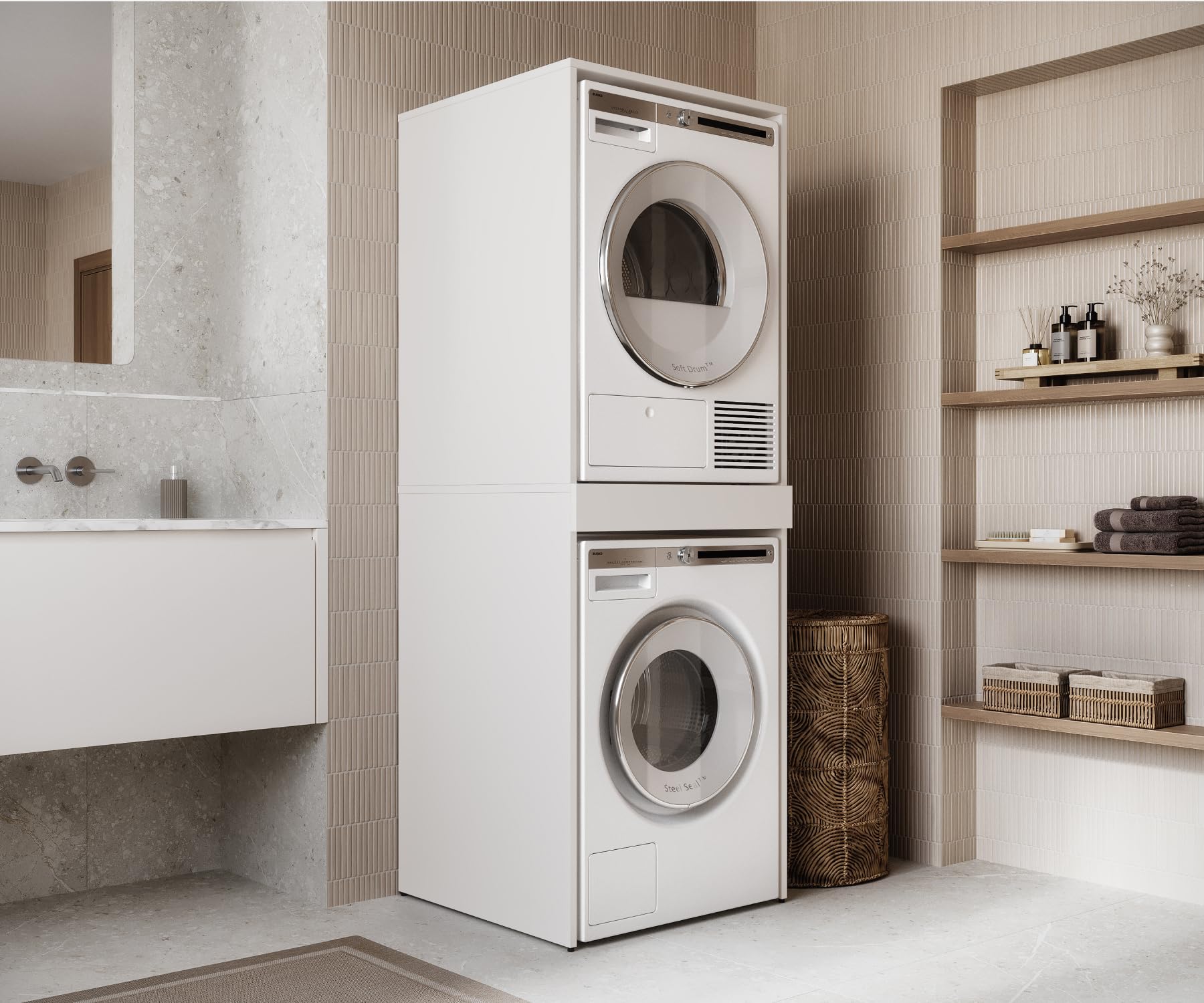 PLATAN ROOM Bad Hochschrank Waschmaschinenschrank für Waschmaschine und Trockner 187x65x66 cm Weiß 66 cm breit