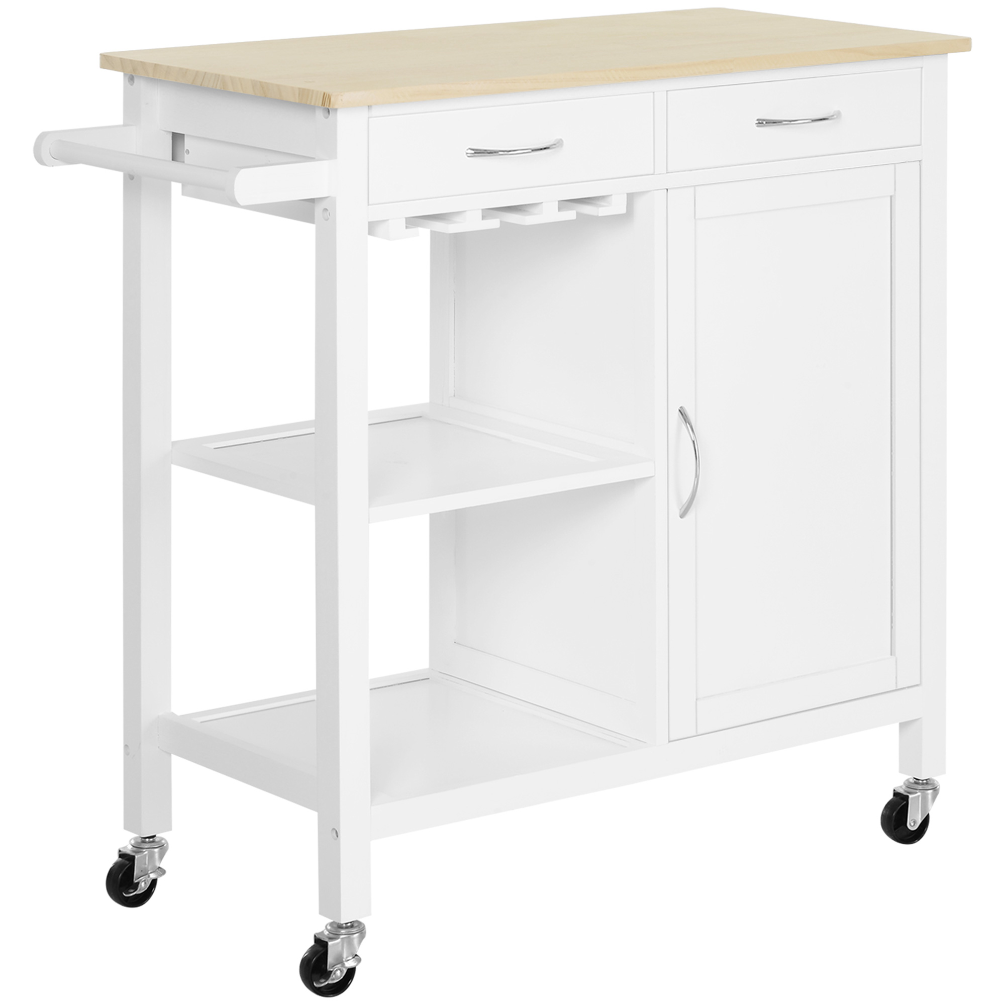 HOMCOM Servierwagen Küchenwagen Rollwagen Küchentrolley mit Schrank Schublade Holz weiß 89 x 40 x 84 cm