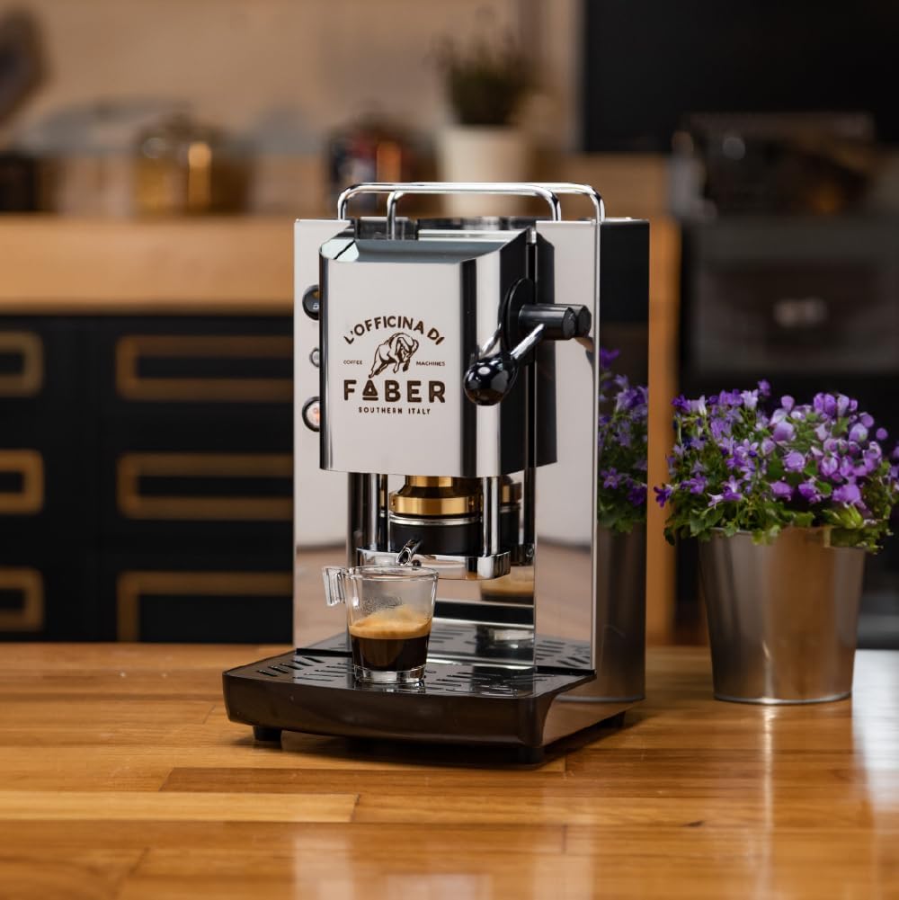 FABER COFFEE MACHINES | Moo Pro Total Inox | Macchina caffe a cialde ese 44mm | Colore Acciaio Inox | Pressacialda in ottone (BASE)