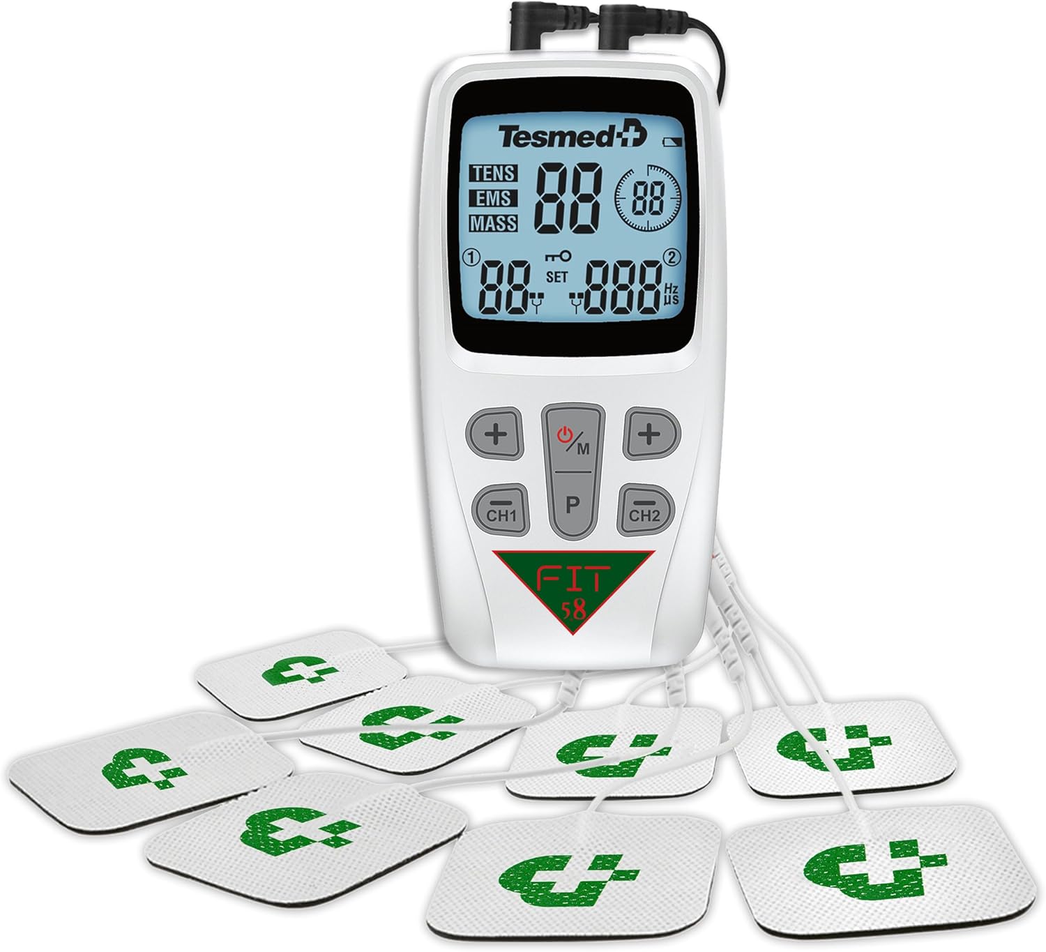 TESMED FIT Elettrostimolatore Muscolare 3 in 1 (EMS, TENS, Massaggio), 22 Programmi (6 Personalizzabili), per Applicazioni su Dolori Localizzati e Stimolazione di Addominali, Glutei, Pettorali