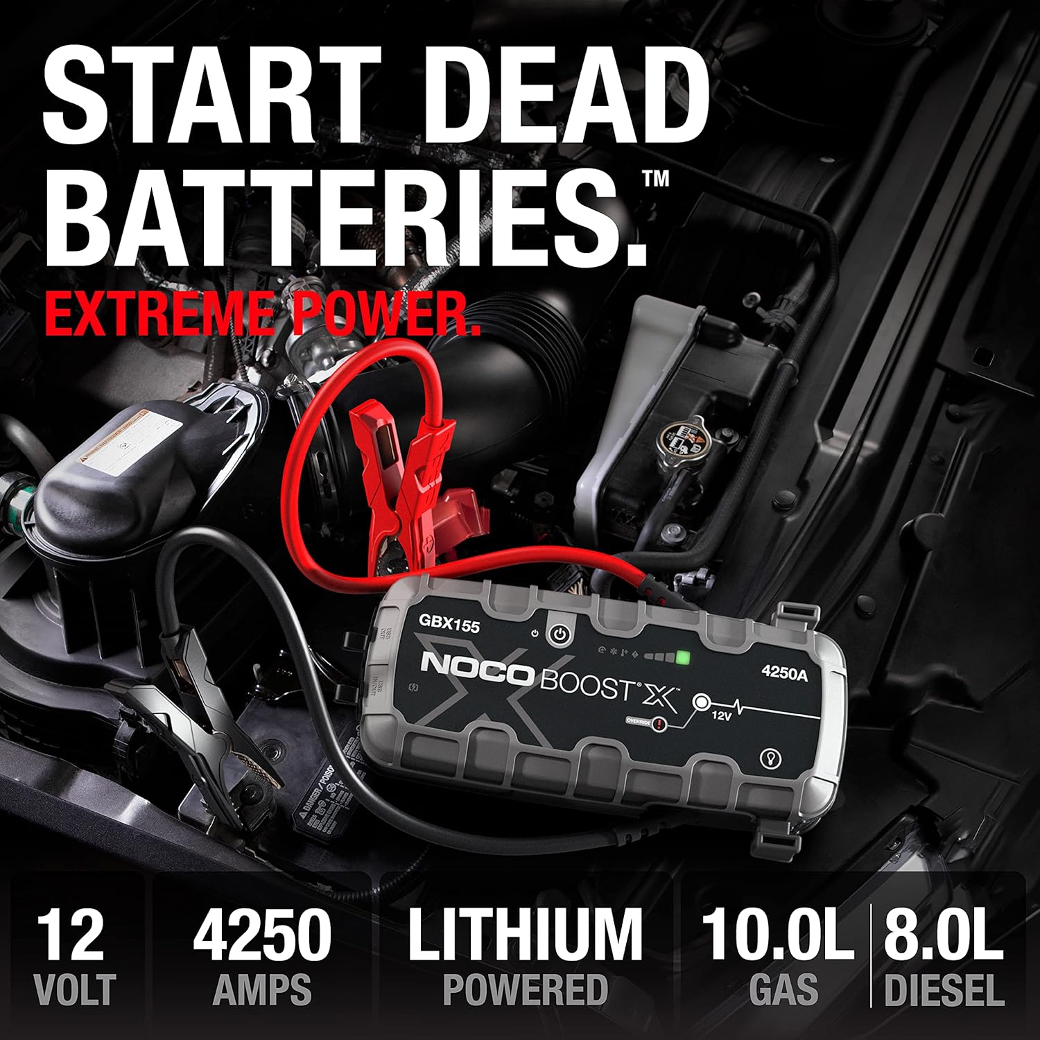 NOCO Boost X GBX155: UltraSafe 4250A Emergency Starter - 12V Lithium Battery Booster, Portable Power Bank Charger and Jump Leads - For Petrol Engines up to 10L and Diesel Engines up to 8L