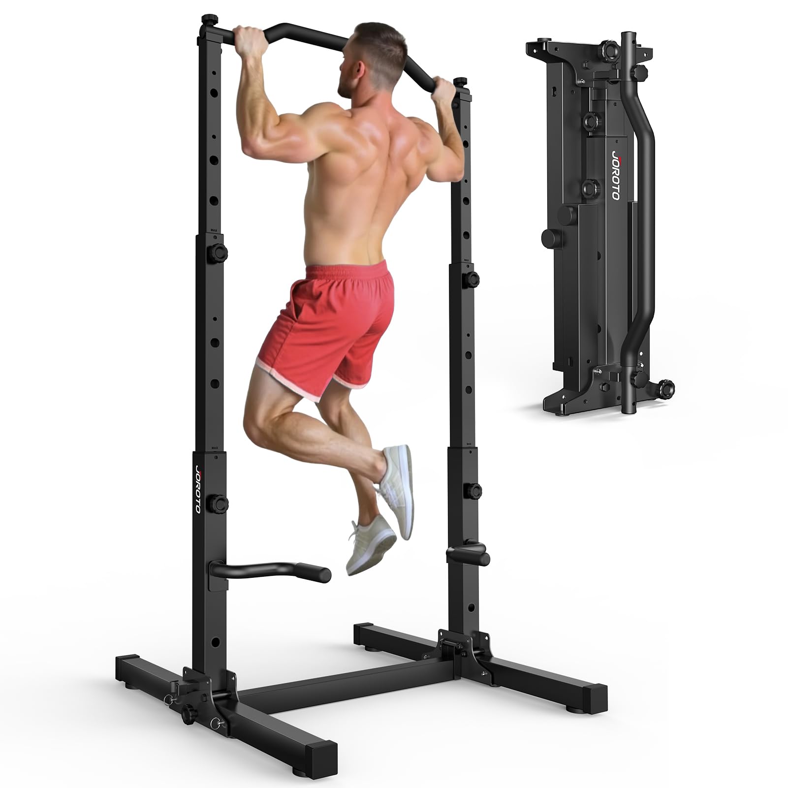 Faltbare Klimmzugstange und Dip Station, höhenverstellbarer Power Tower für Zuhause, 5-in-1 Krafttraining, bis 204 kg, klappbar