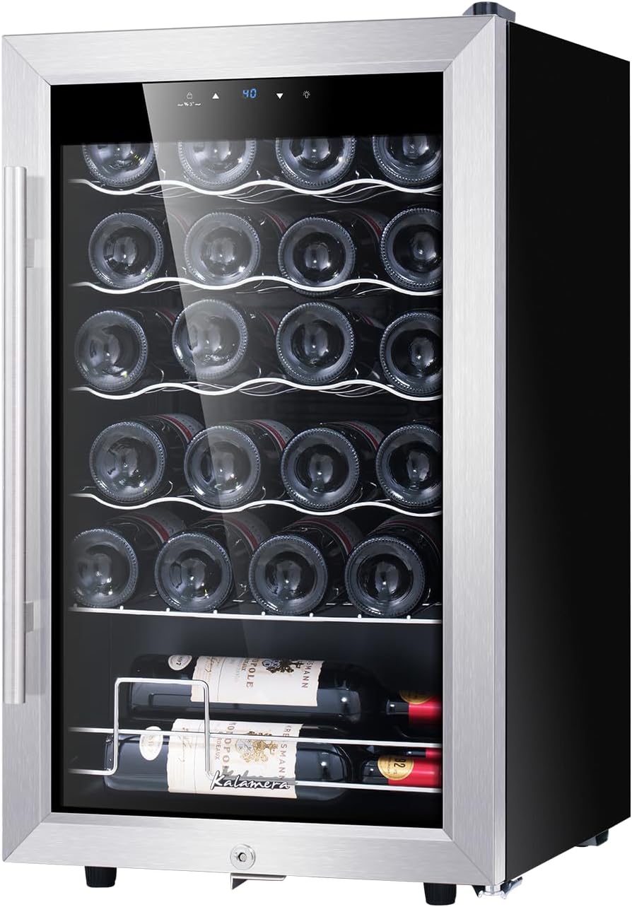 Cantinetta vino da 24 pollici, 46 bottiglie – Frigorifero a doppia zona da incasso o indipendente con porta in vetro reversibile in acciaio inox, per casa, cucina o ufficio.